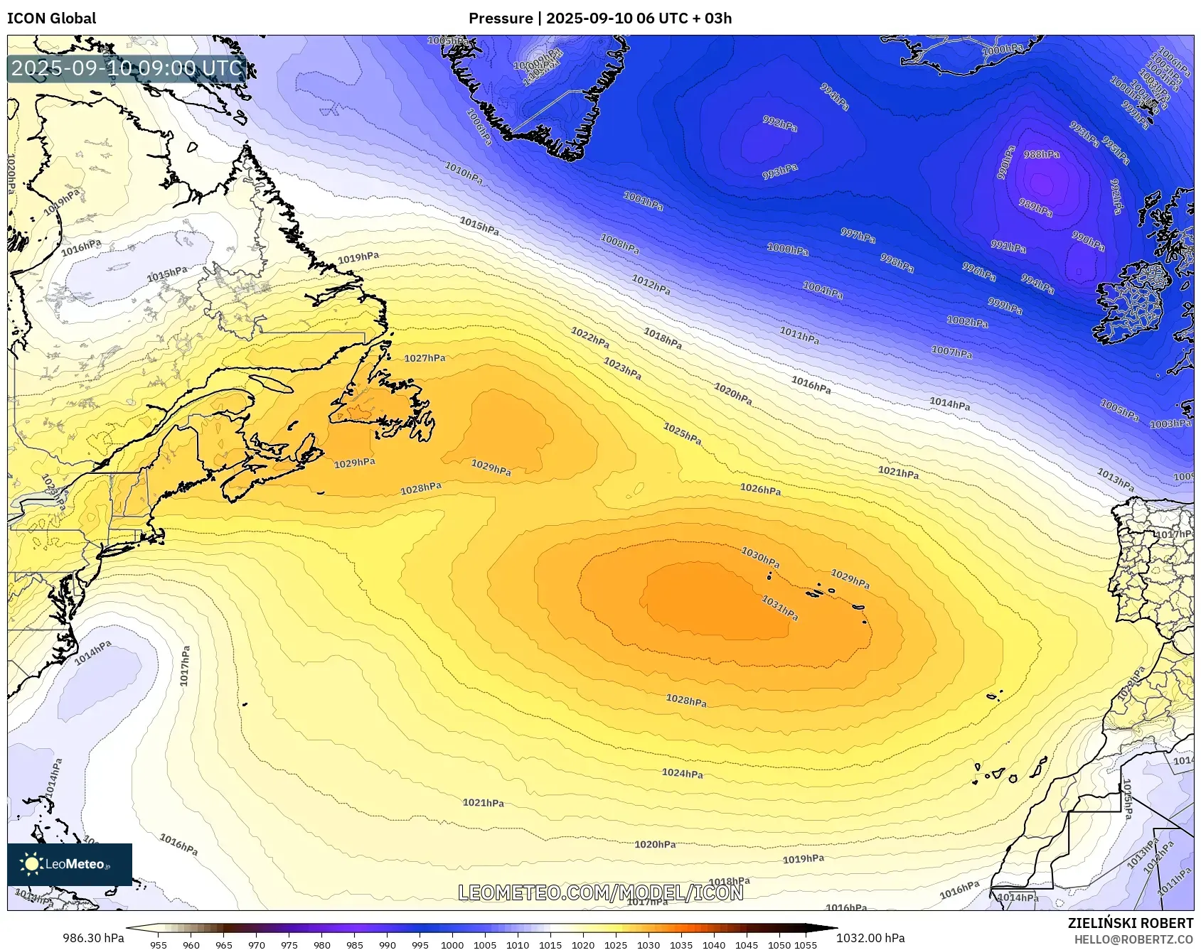 ICON model - North Atlantic, Pressure ICON model - North Atlantic, Pressure