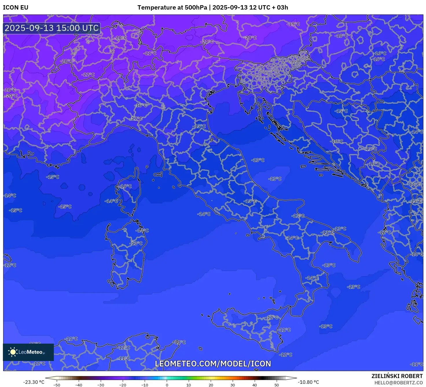 ICON model - Italy, Temperature at 500hPa