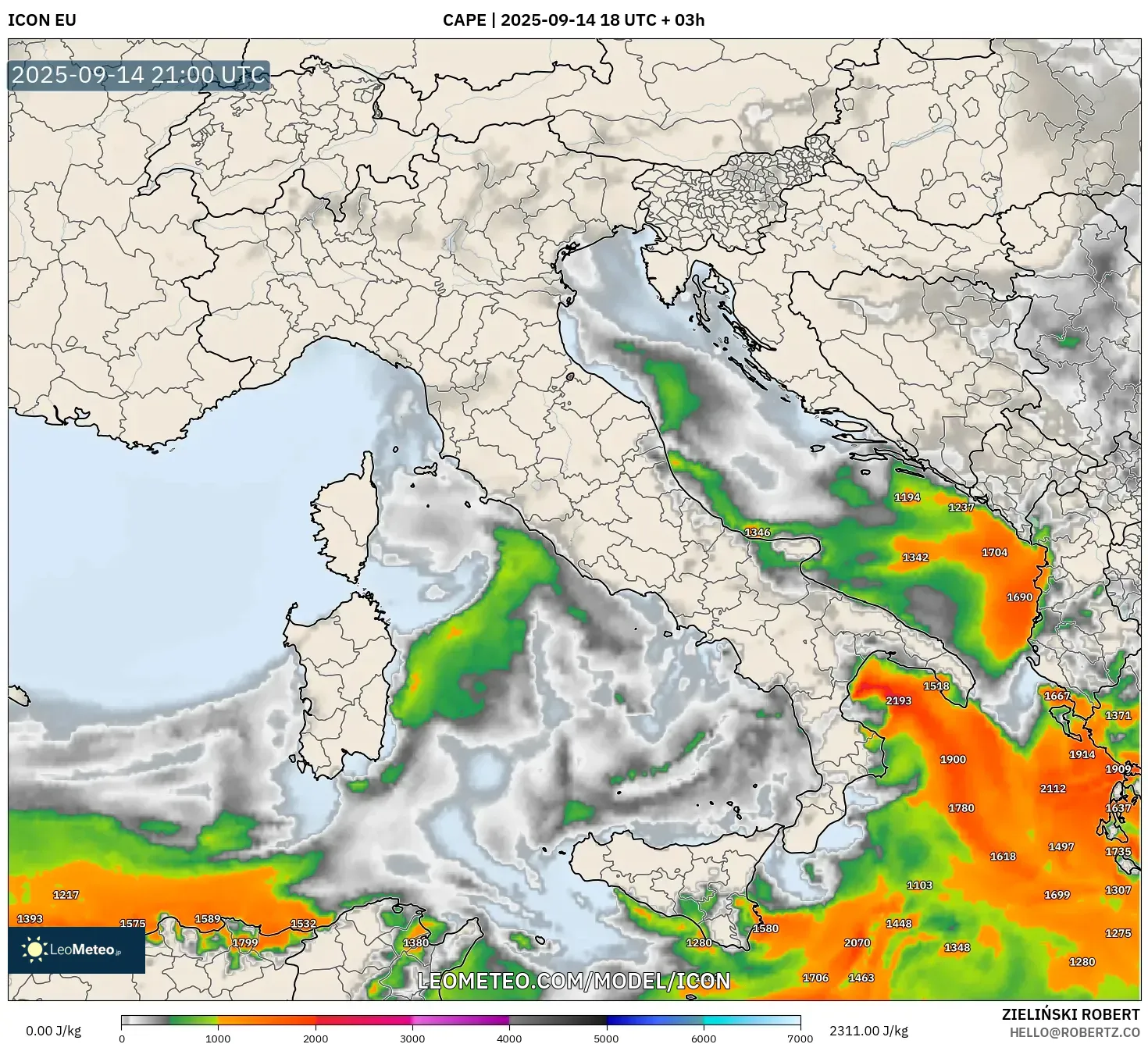 ICON model - Italy, CAPE ICON model - Italy, CAPE