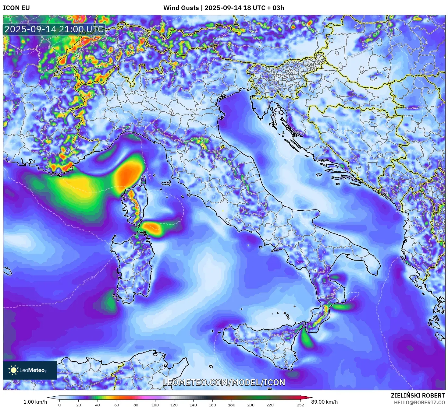 ICON model - Italy, Wind Gusts ICON model - Italy, Wind Gusts