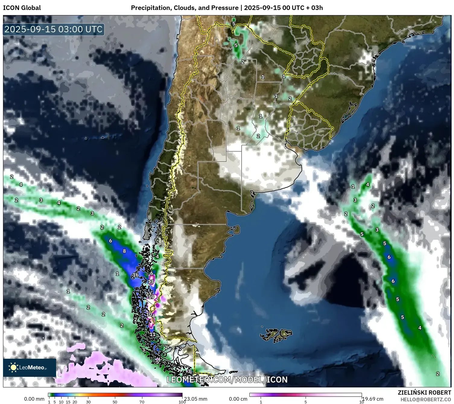 ICON model - Argentina, Precipitation, Clouds, and Pressure ICON model - Argentina, Precipitation, Clouds, and Pressure