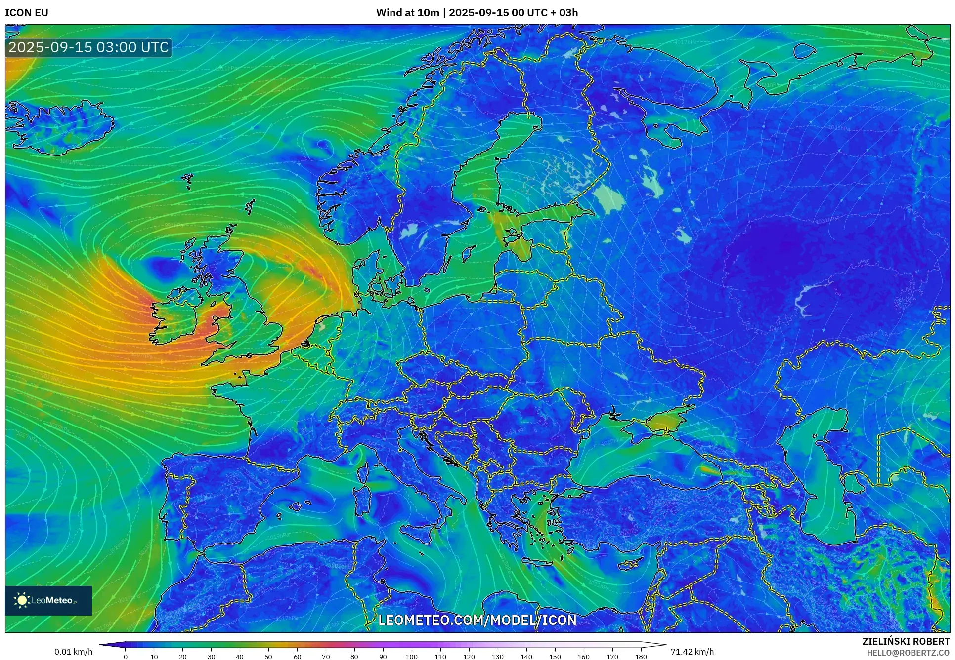 ICON model - Europe, Wind at 10m ICON model - Europe, Wind at 10m
