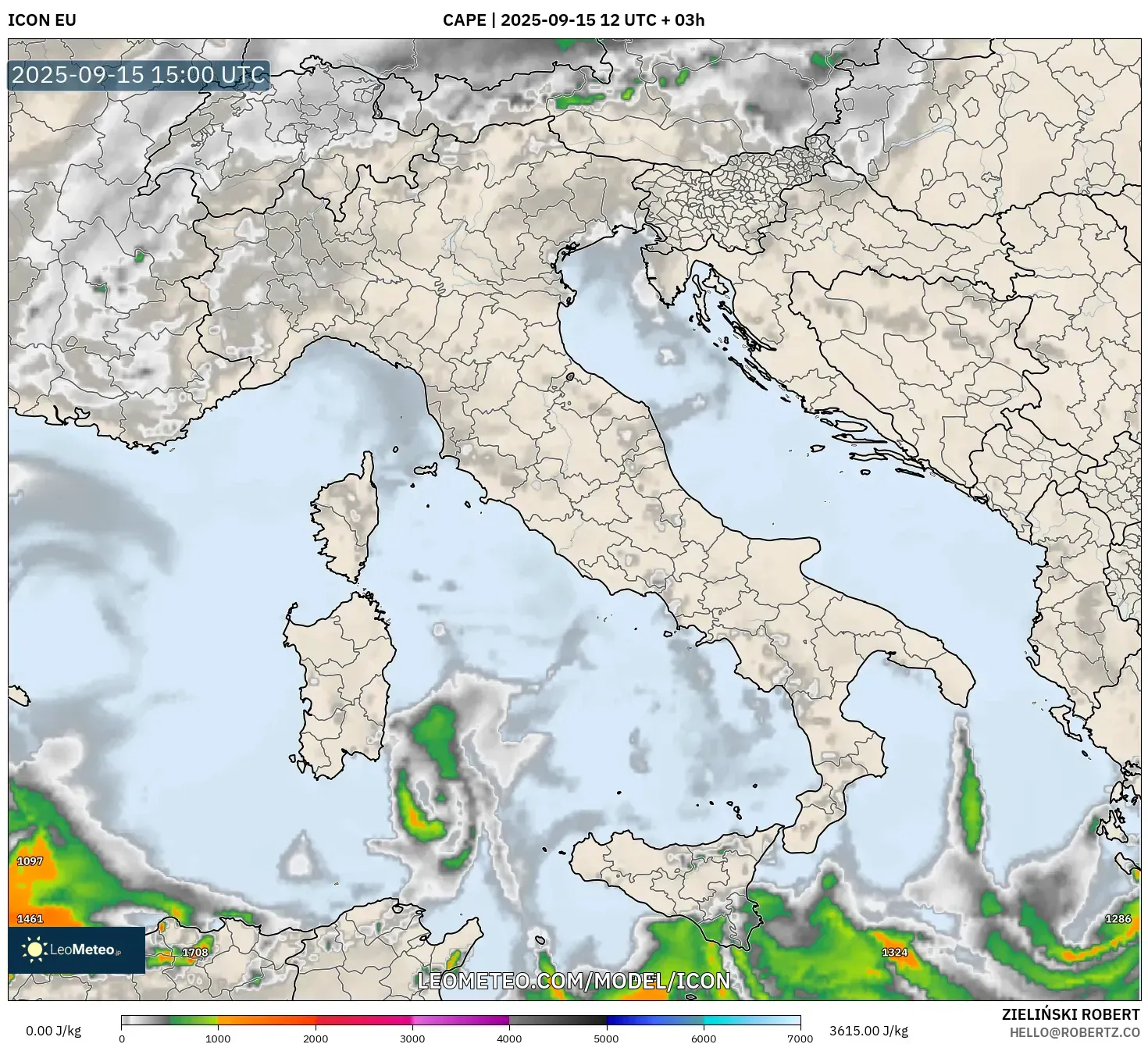 ICON model - Italy, CAPE ICON model - Italy, CAPE