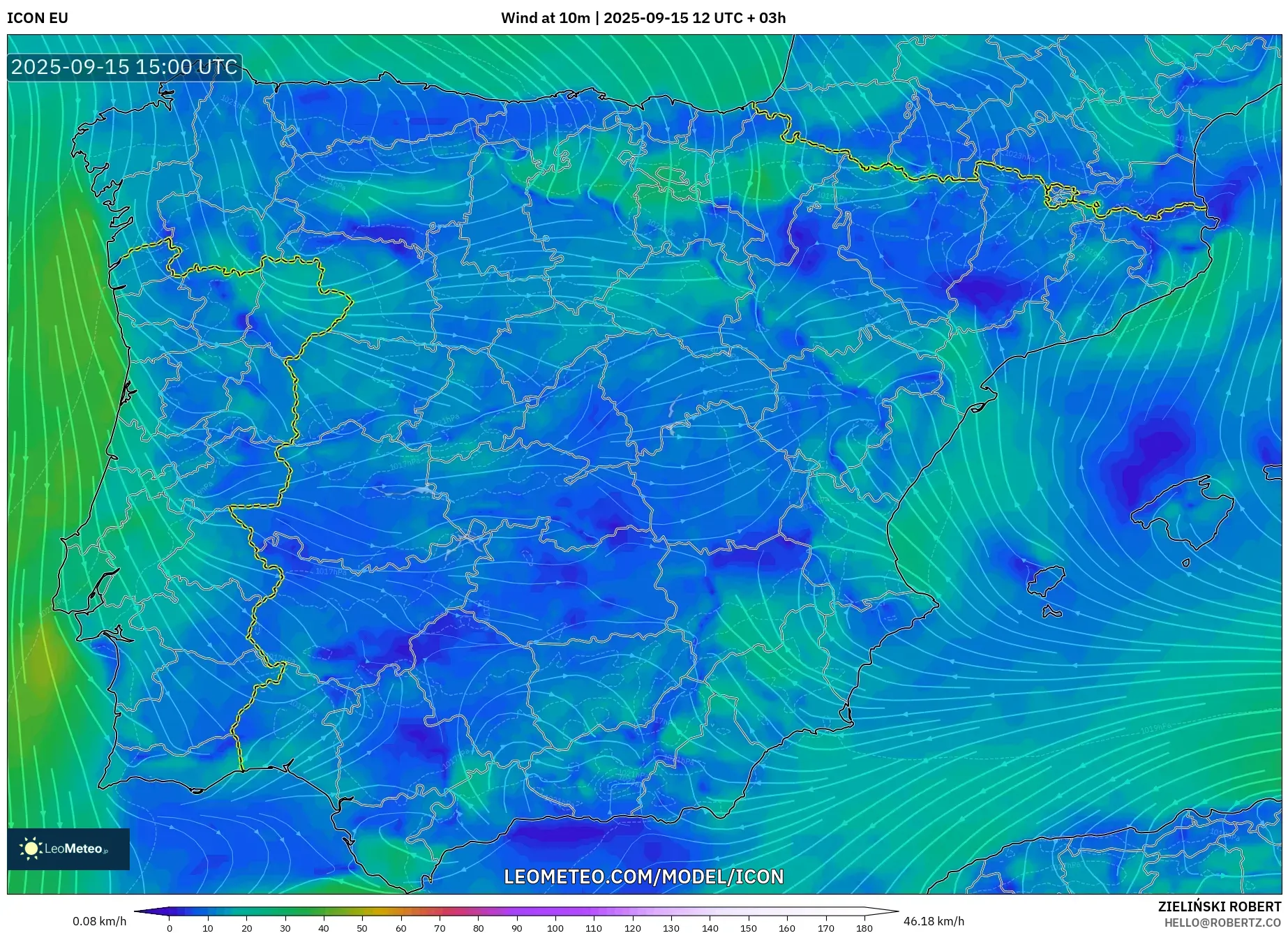 ICON model - Spain, Wind at 10m
