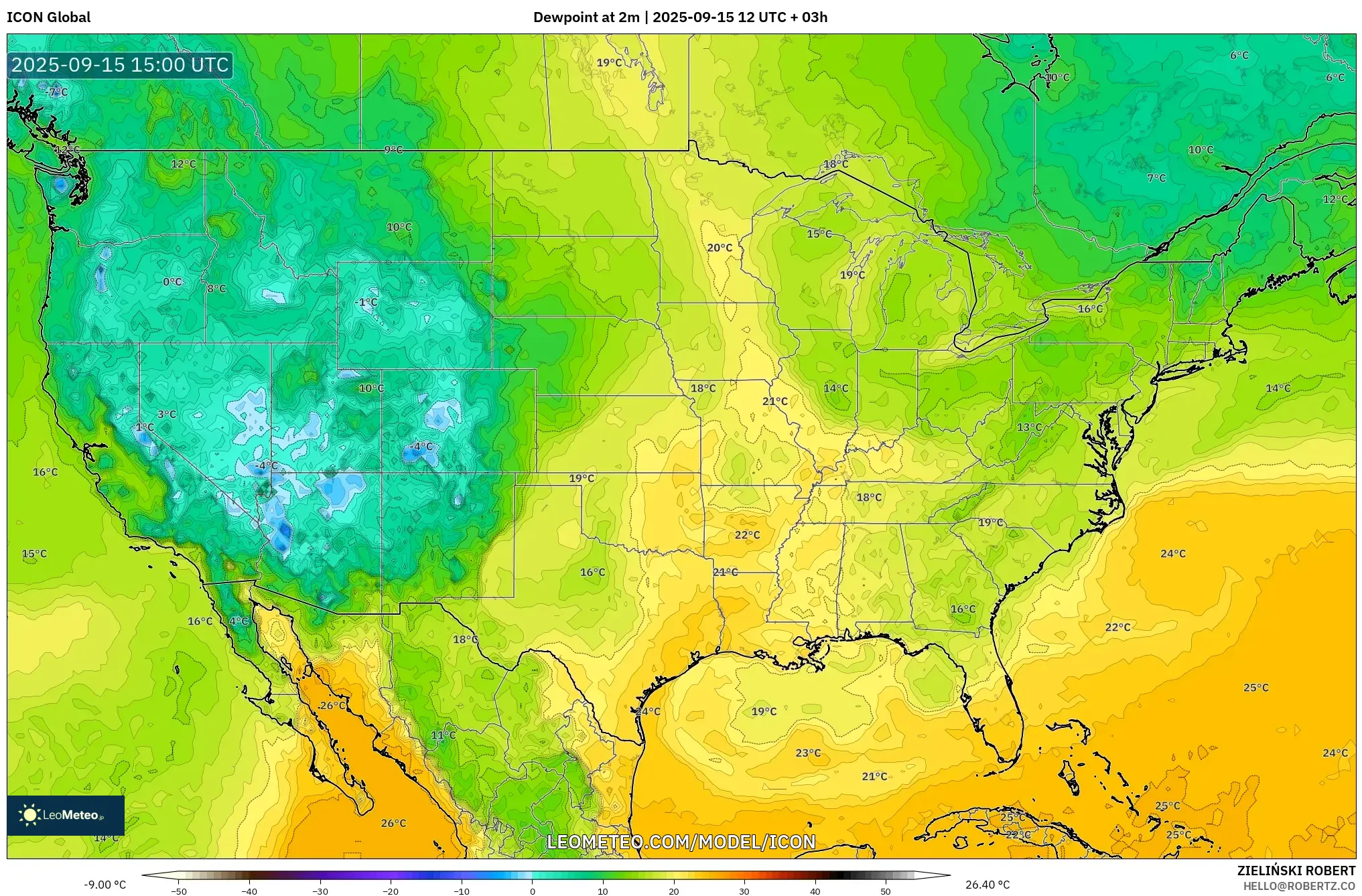 ICON model - United States, Dewpoint at 2m ICON model - United States, Dewpoint at 2m