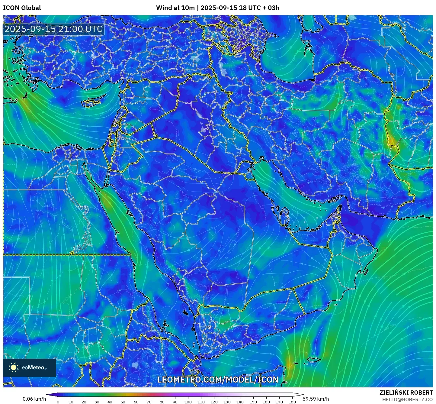 ICON model - Middle East, Wind at 10m ICON model - Middle East, Wind at 10m