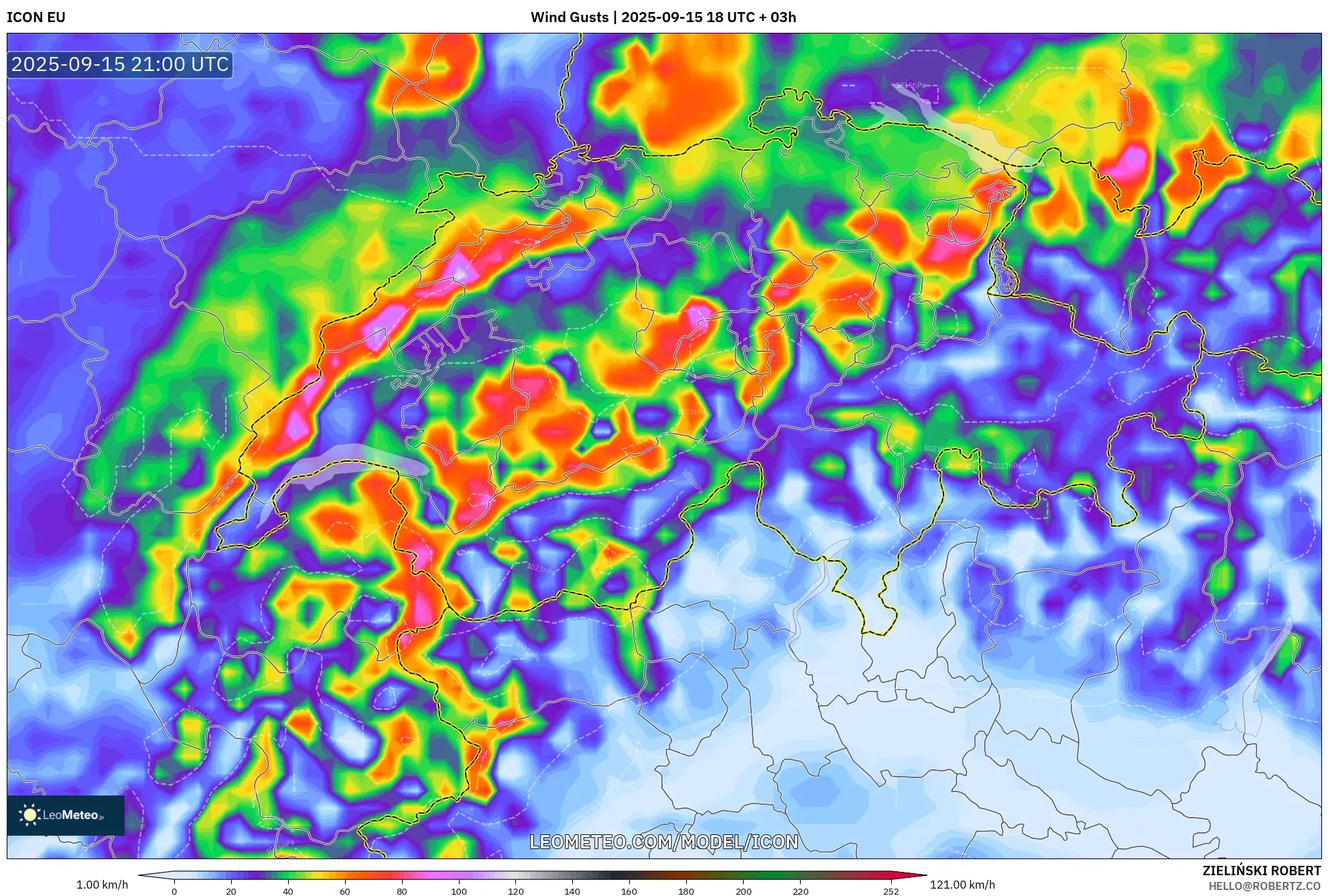 ICON model - Switzerland, Wind Gusts ICON model - Switzerland, Wind Gusts