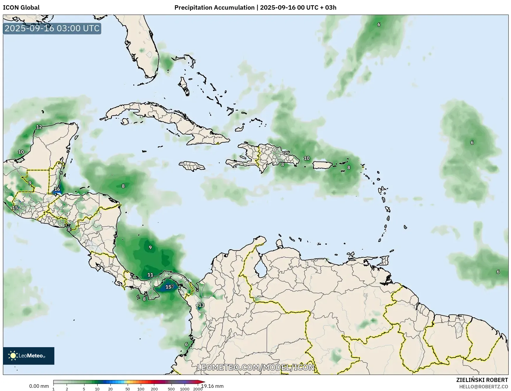 ICON model - Caribbean, Precipitation Accumulation