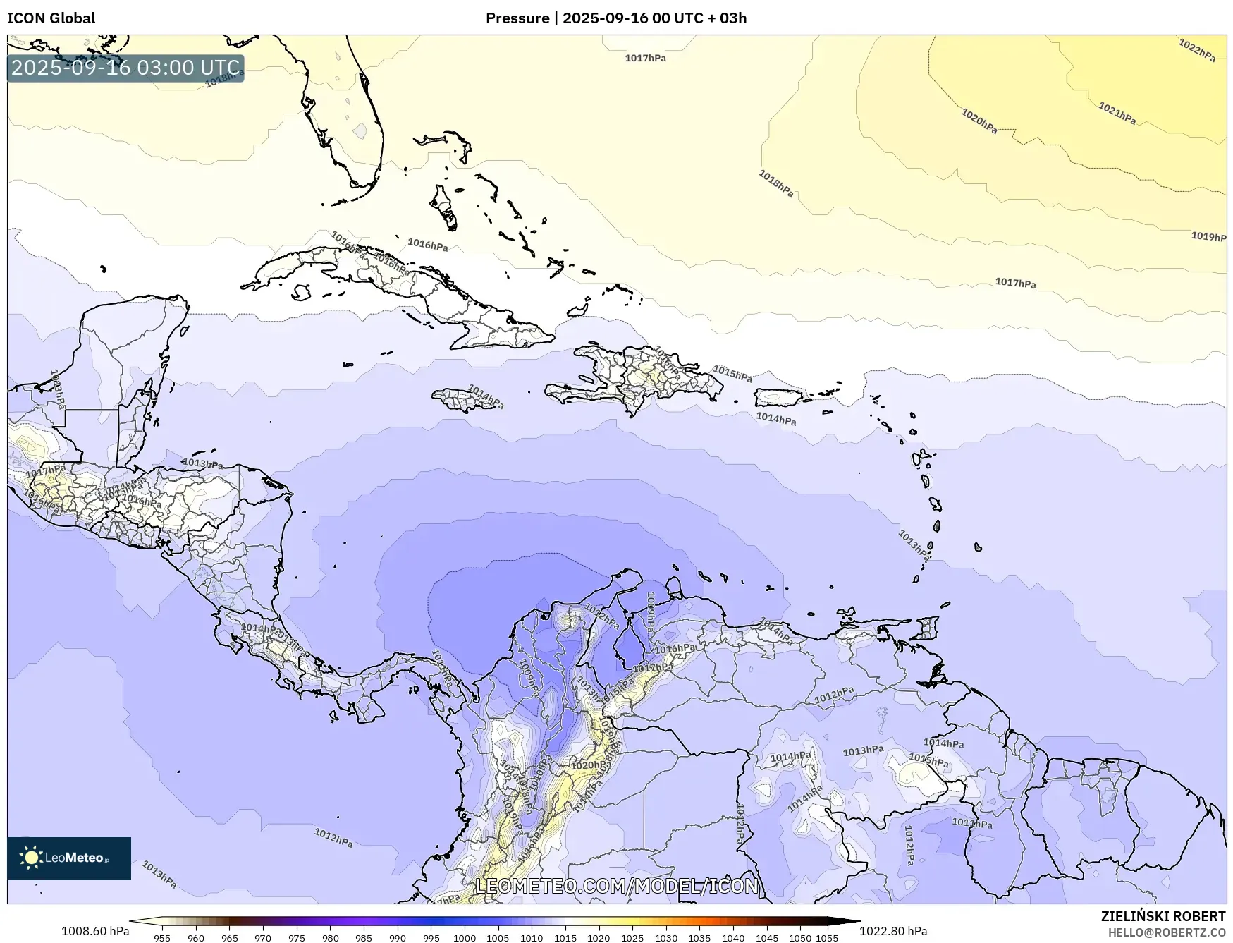 ICON model - Caribbean, Pressure