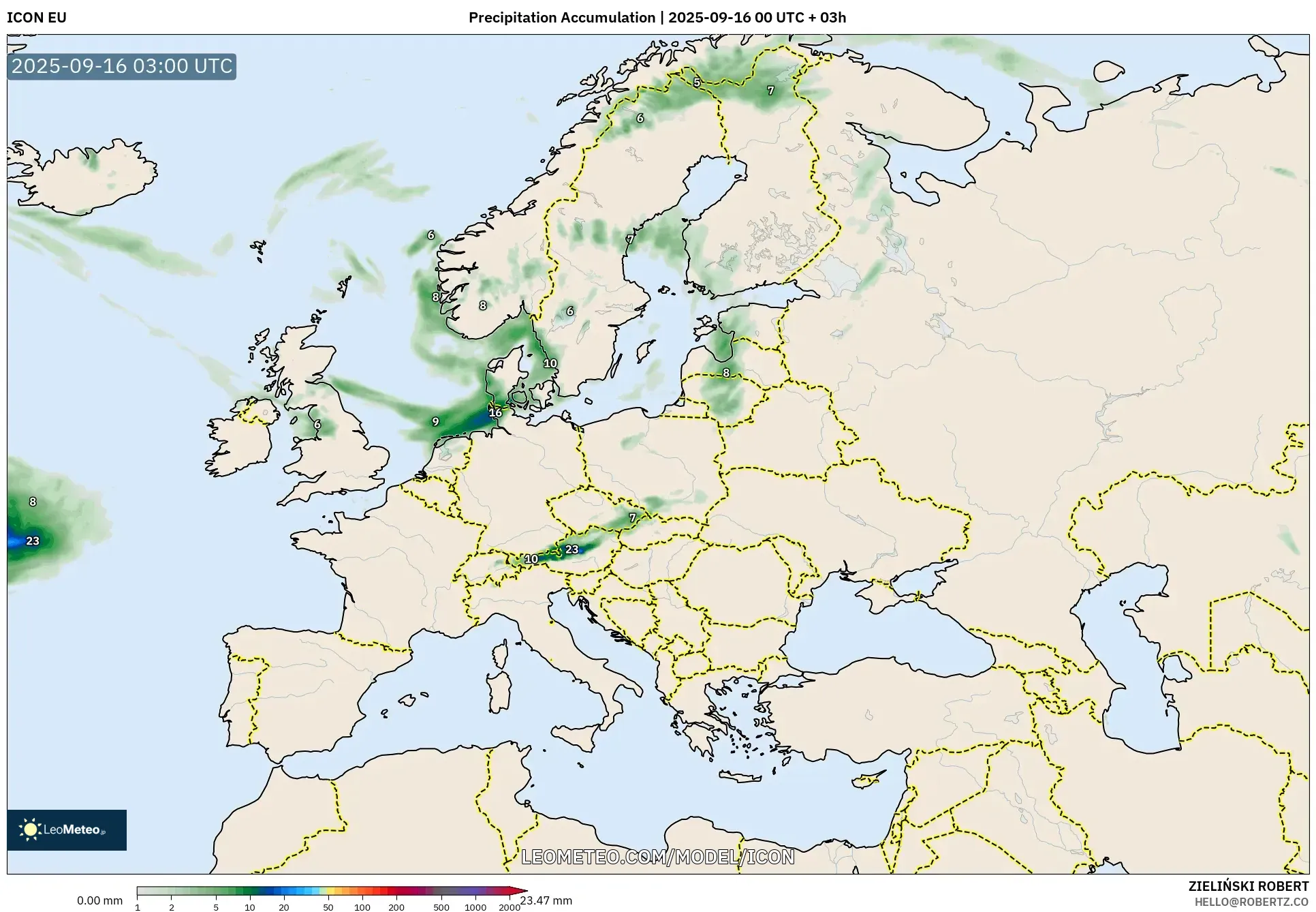 ICON model - Europe, Precipitation Accumulation ICON model - Europe, Precipitation Accumulation