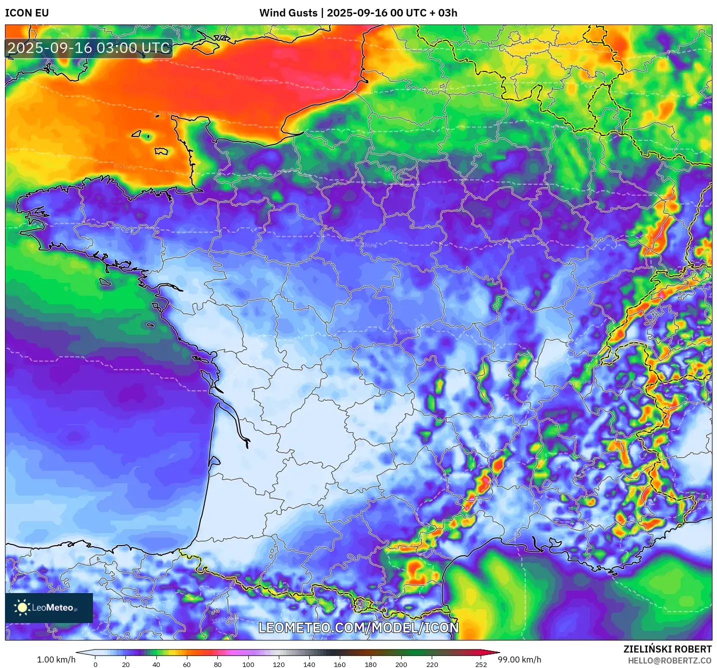 ICON model - France, Wind Gusts ICON model - France, Wind Gusts