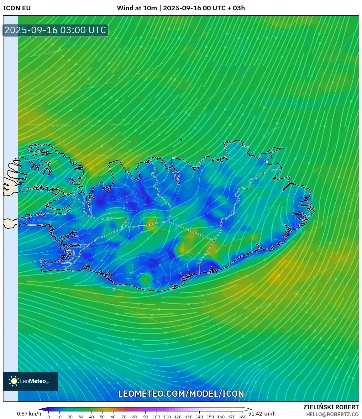 ICON model - Iceland, Wind at 10m