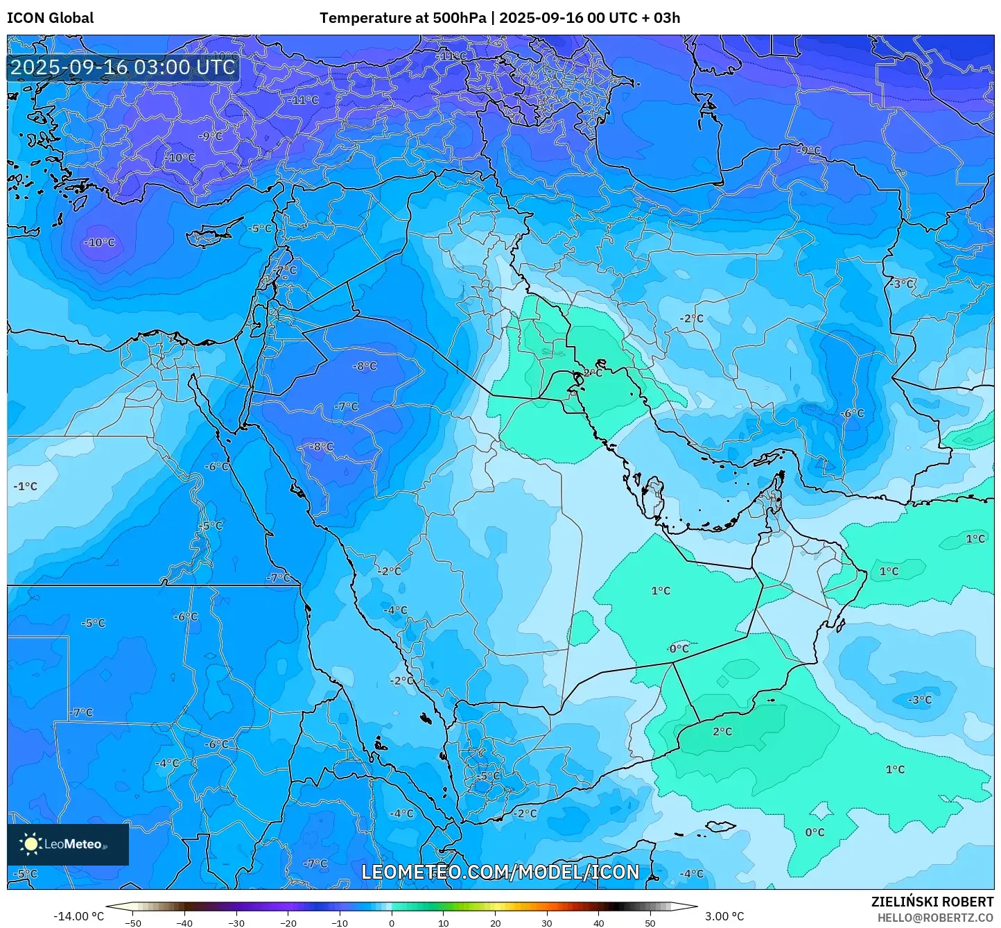 ICON model - Middle East, Temperature at 500hPa ICON model - Middle East, Temperature at 500hPa