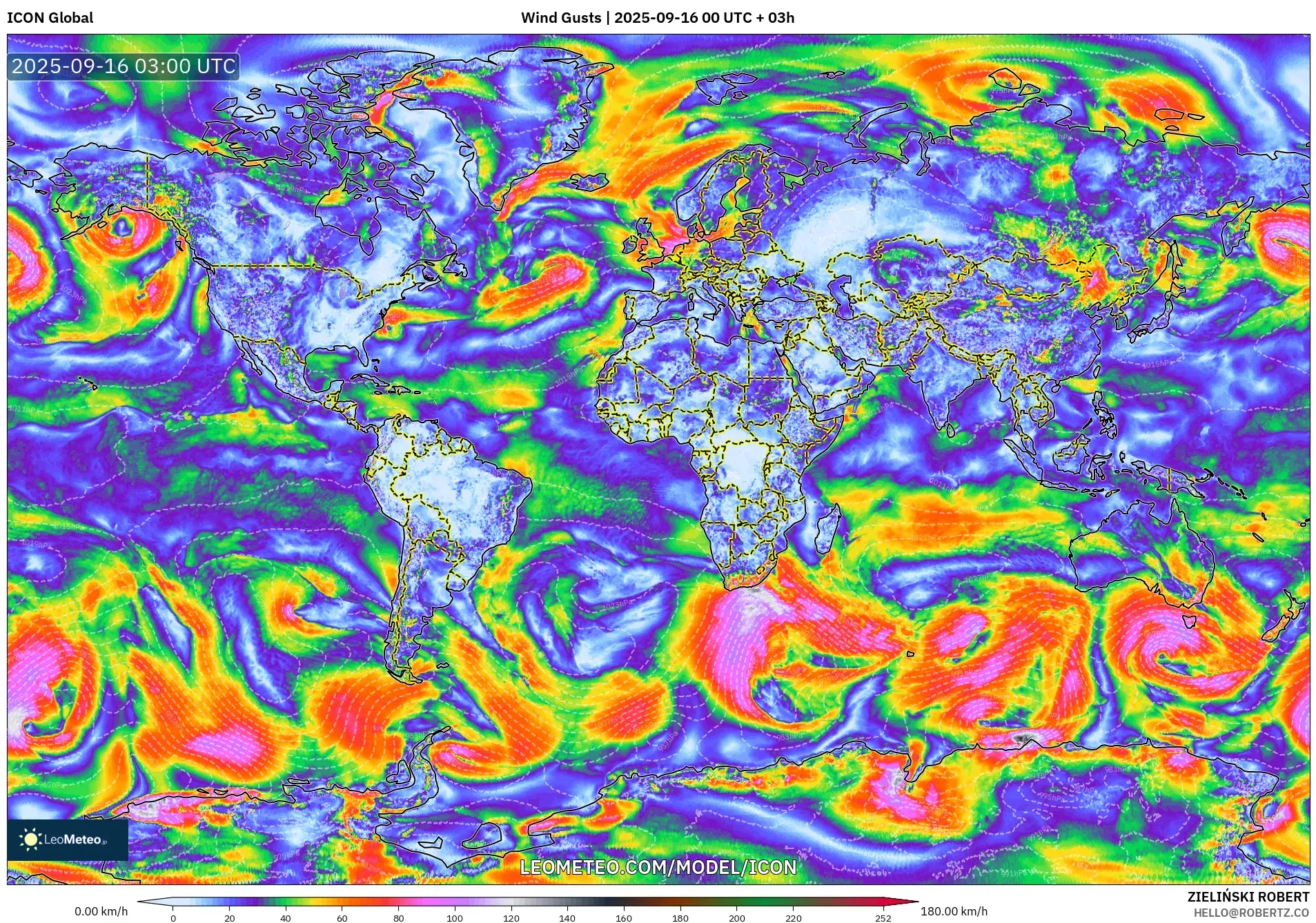 ICON model - World, Wind Gusts ICON model - World, Wind Gusts