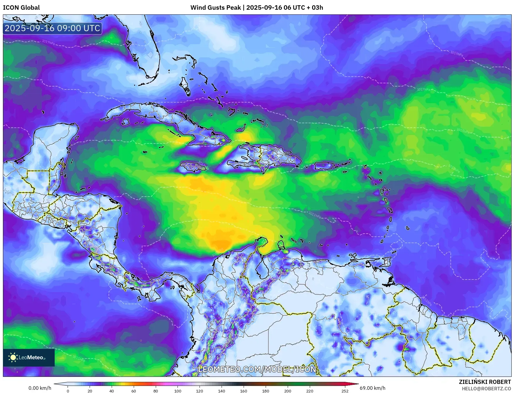 ICON model - Caribbean, Wind Gusts Peak