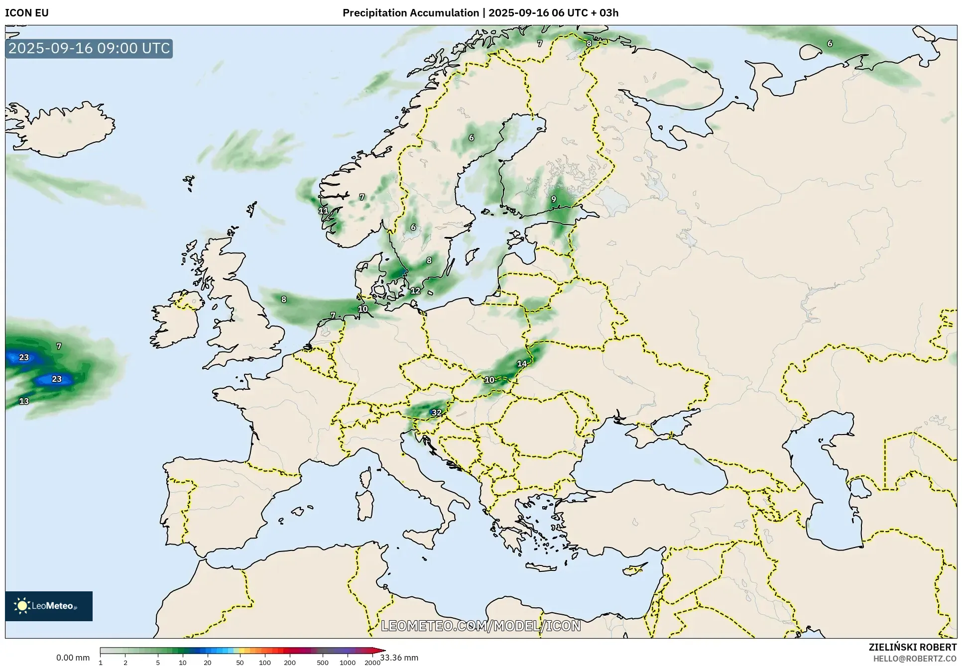 ICON model - Europe, Precipitation Accumulation