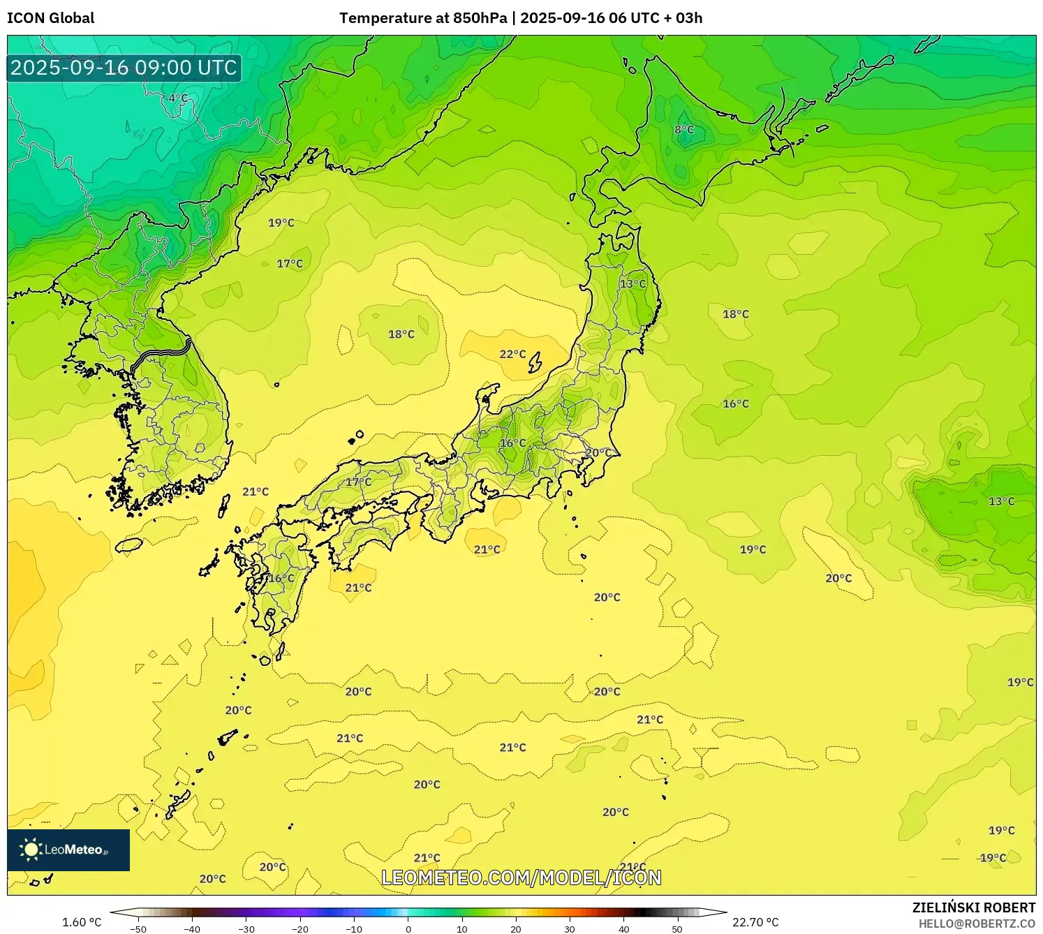 ICON model - Japan, Temperature at 850hPa
