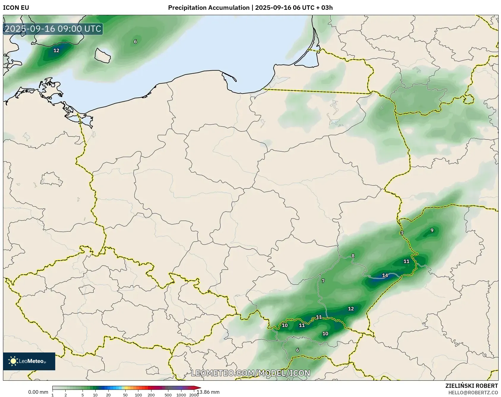 ICON model - Poland, Precipitation Accumulation
