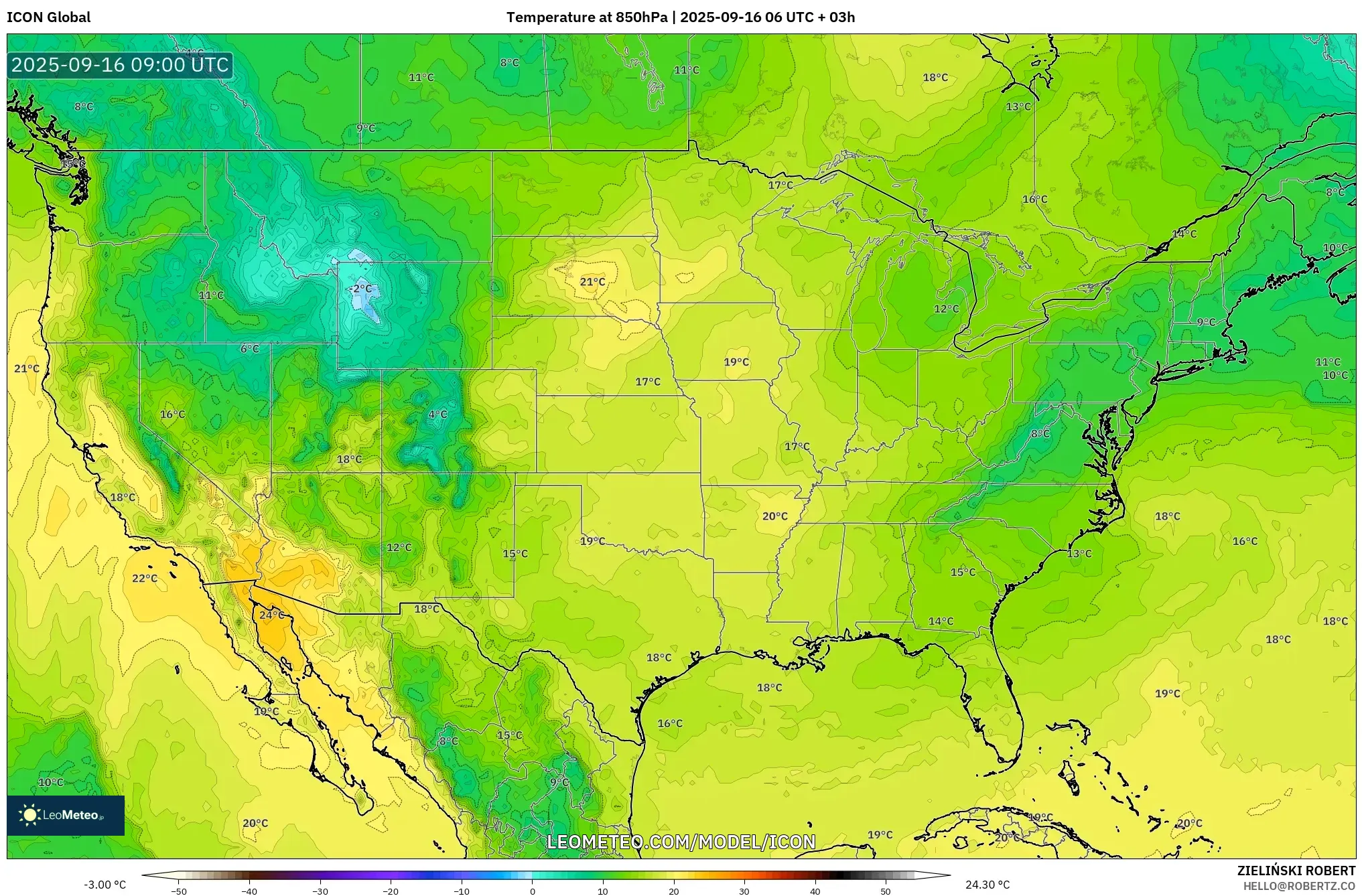 ICON model - United States, Temperature at 850hPa