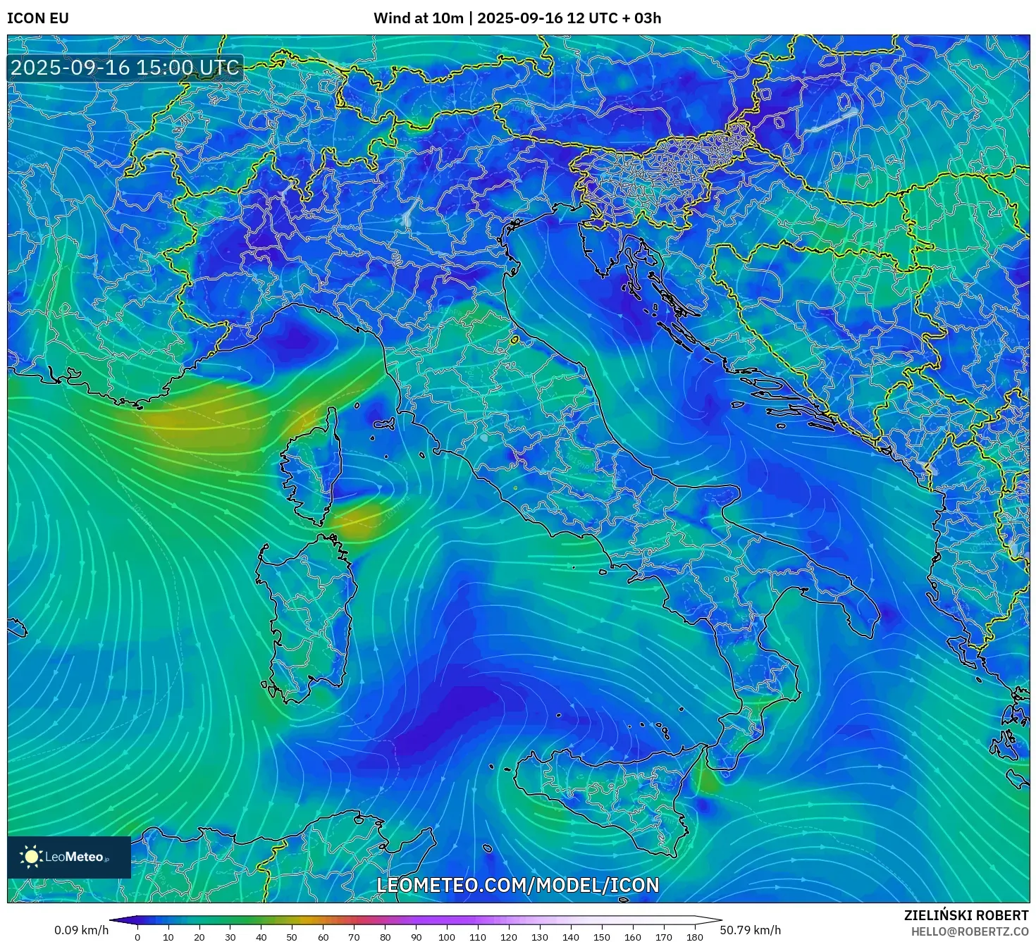 ICON model - Italy, Wind at 10m