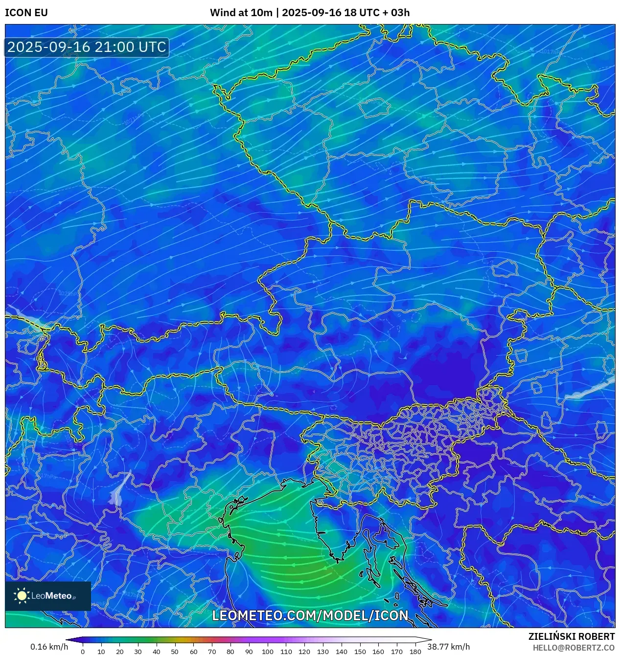 ICON model - Austria, Wind at 10m ICON model - Austria, Wind at 10m