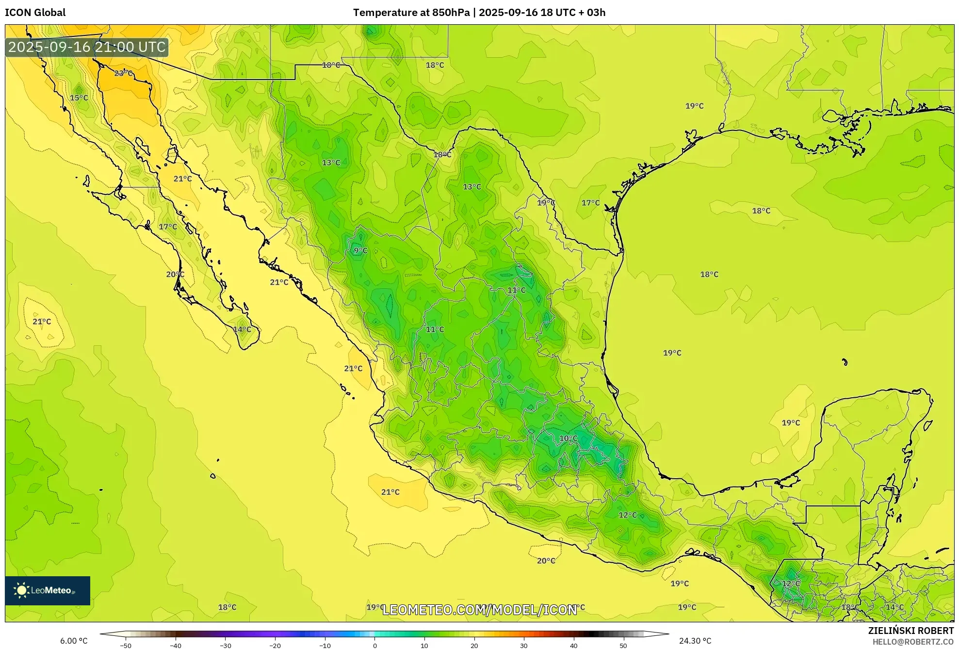 ICON model - Mexico, Temperature at 850hPa ICON model - Mexico, Temperature at 850hPa