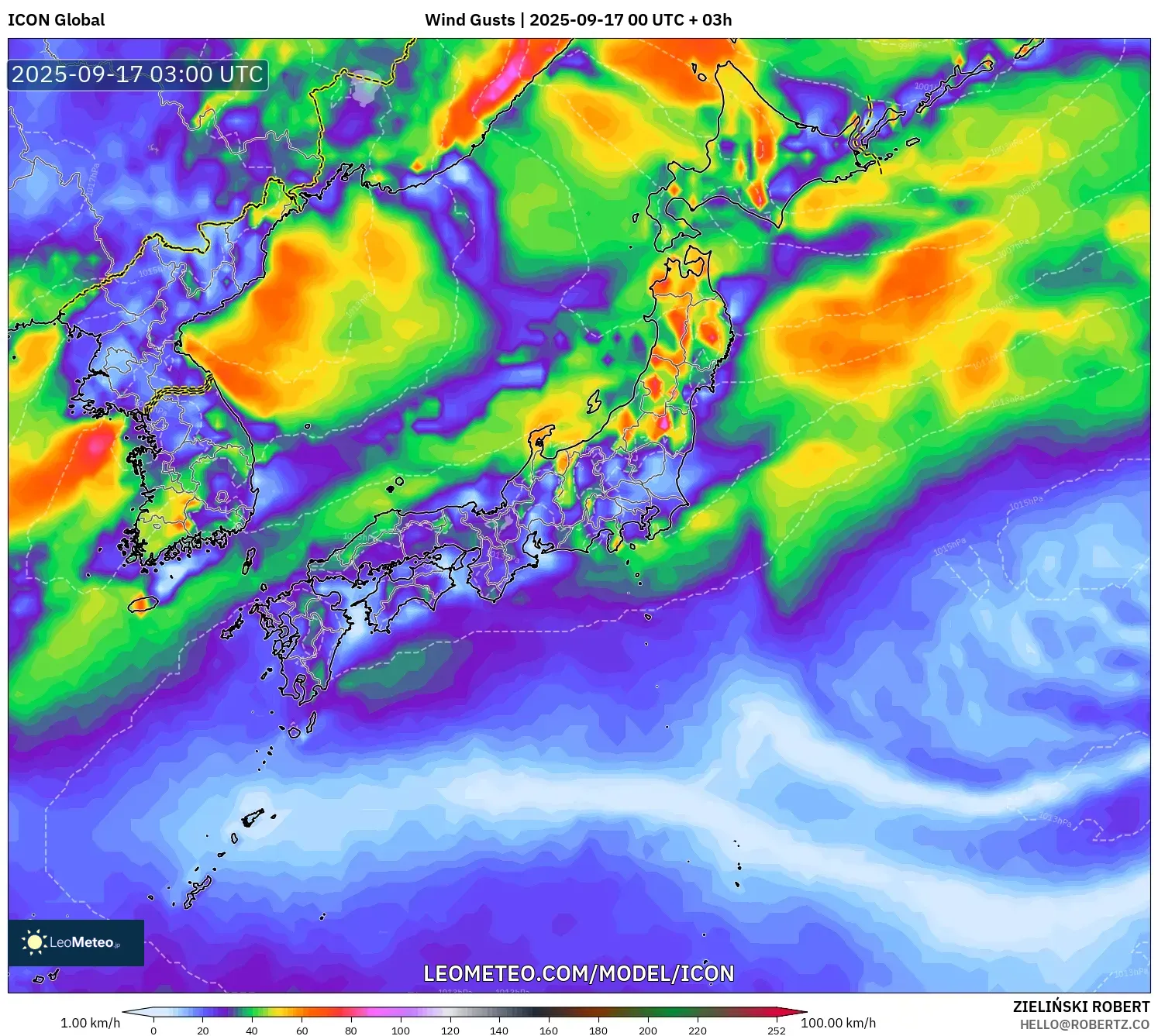 ICON model - Japan, Wind Gusts