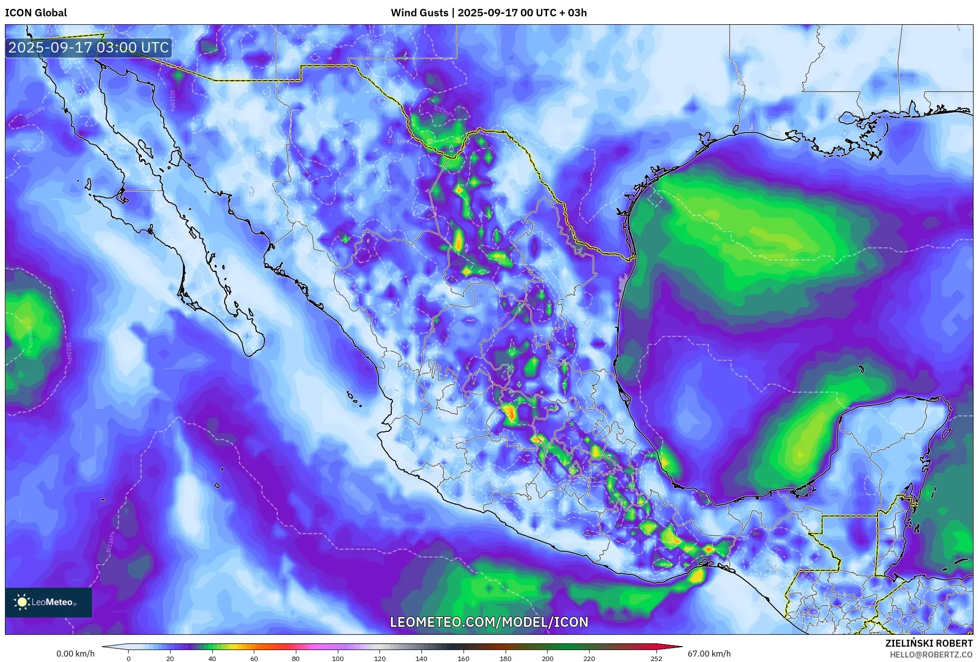 ICON model - Mexico, Wind Gusts