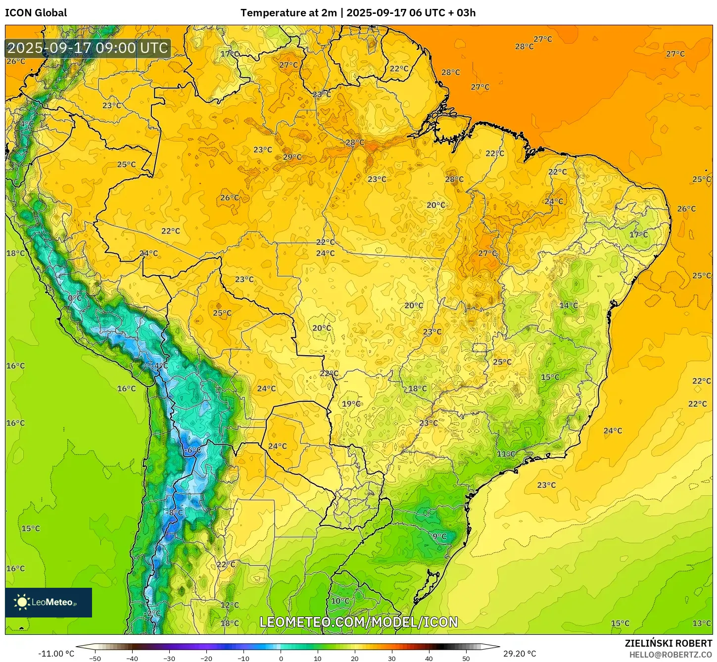 ICON model - Brazil, Temperature at 2m