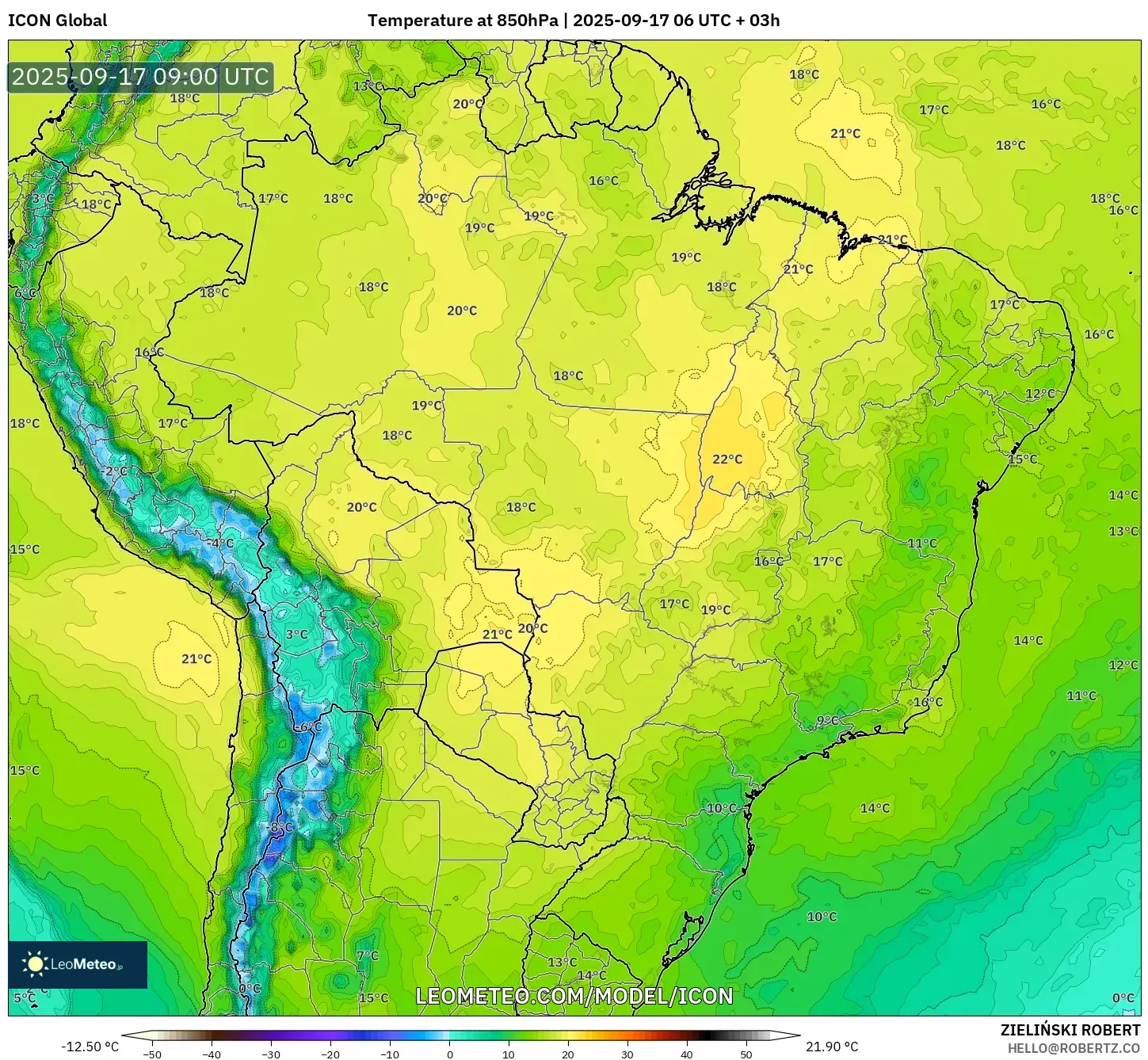 ICON model - Brazil, Temperature at 850hPa