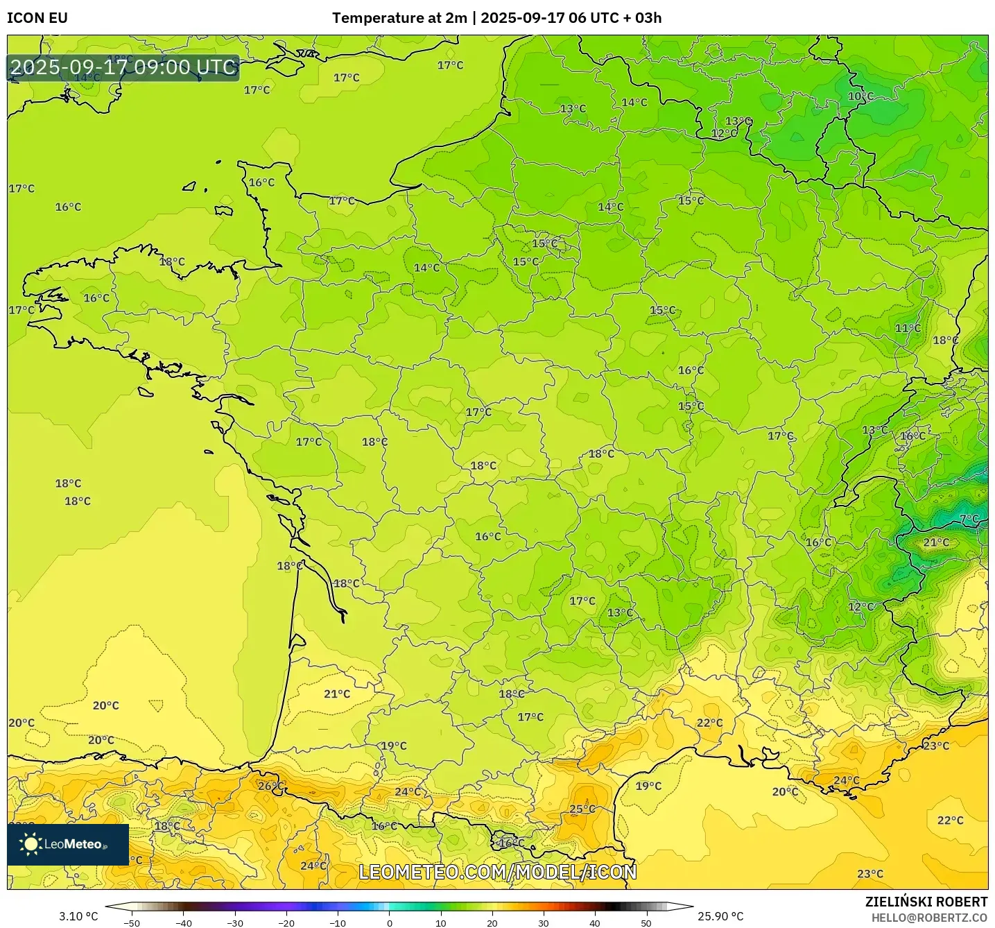 ICON model - France, Temperature at 2m