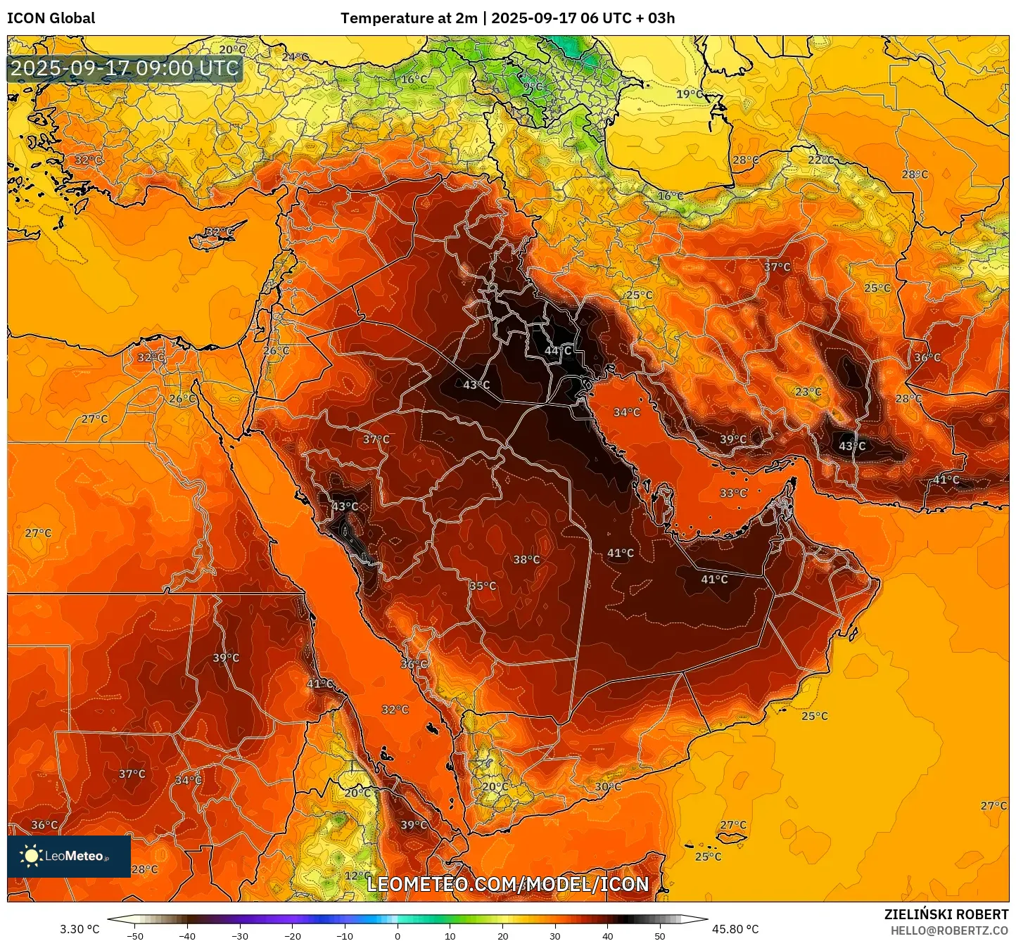 ICON model - Middle East, Temperature at 2m