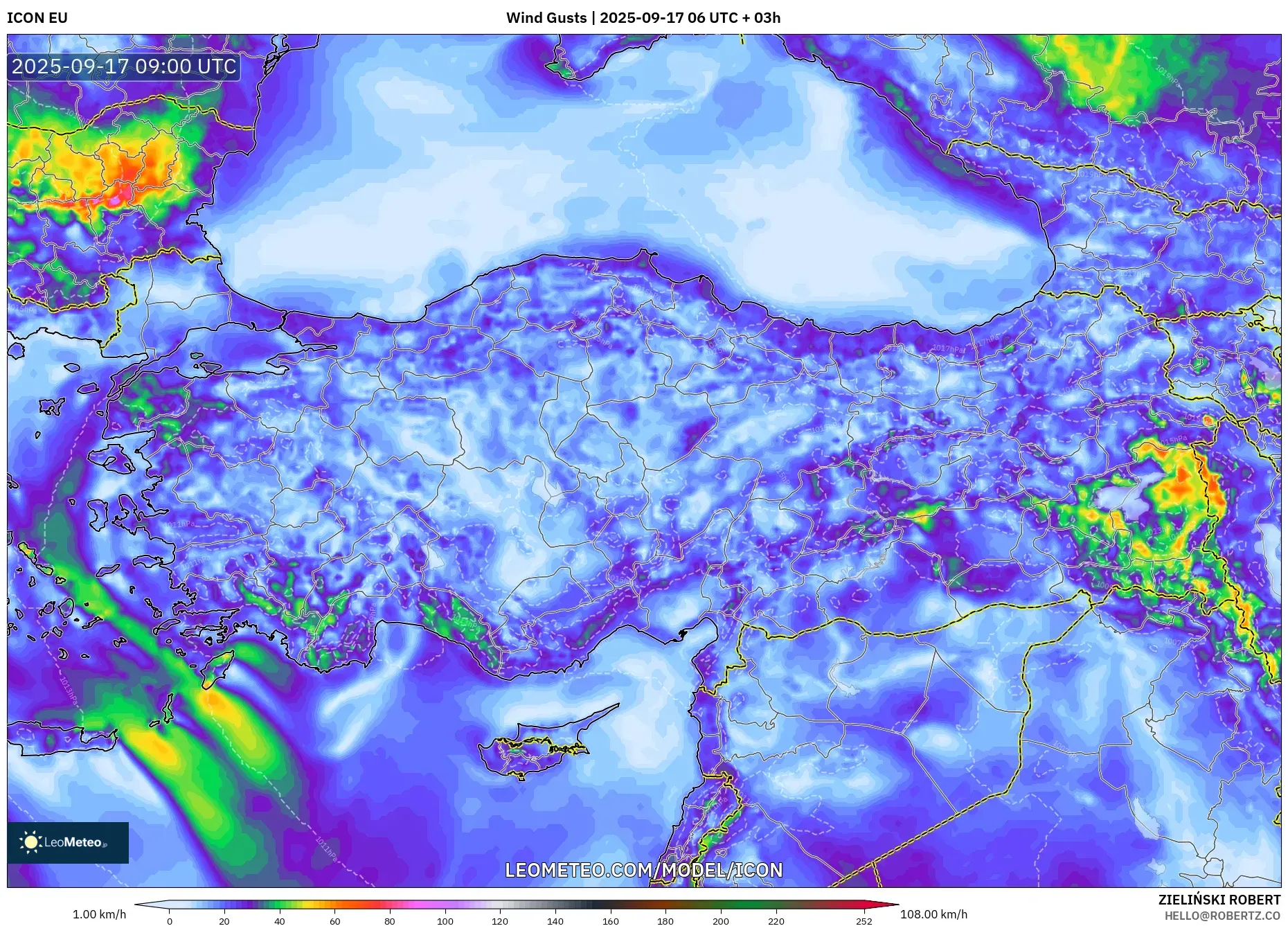ICON model - Turkey, Wind Gusts