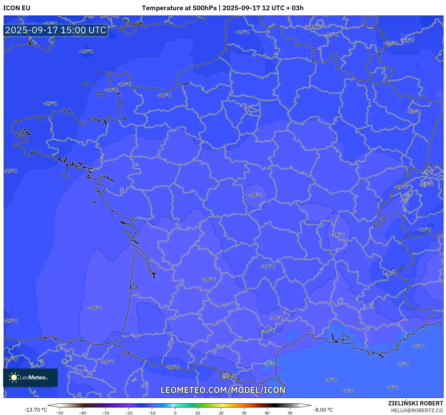 ICON model - France, Temperature at 500hPa