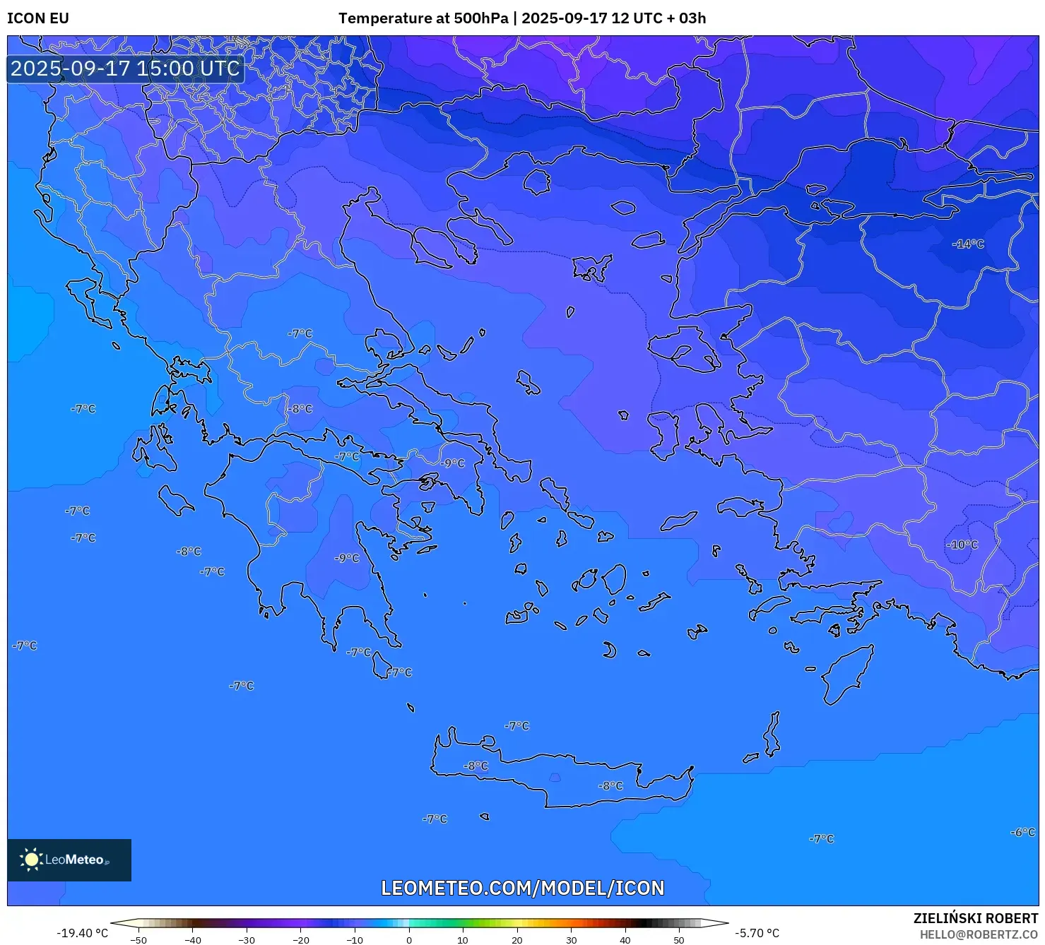 ICON model - Greece, Temperature at 500hPa
