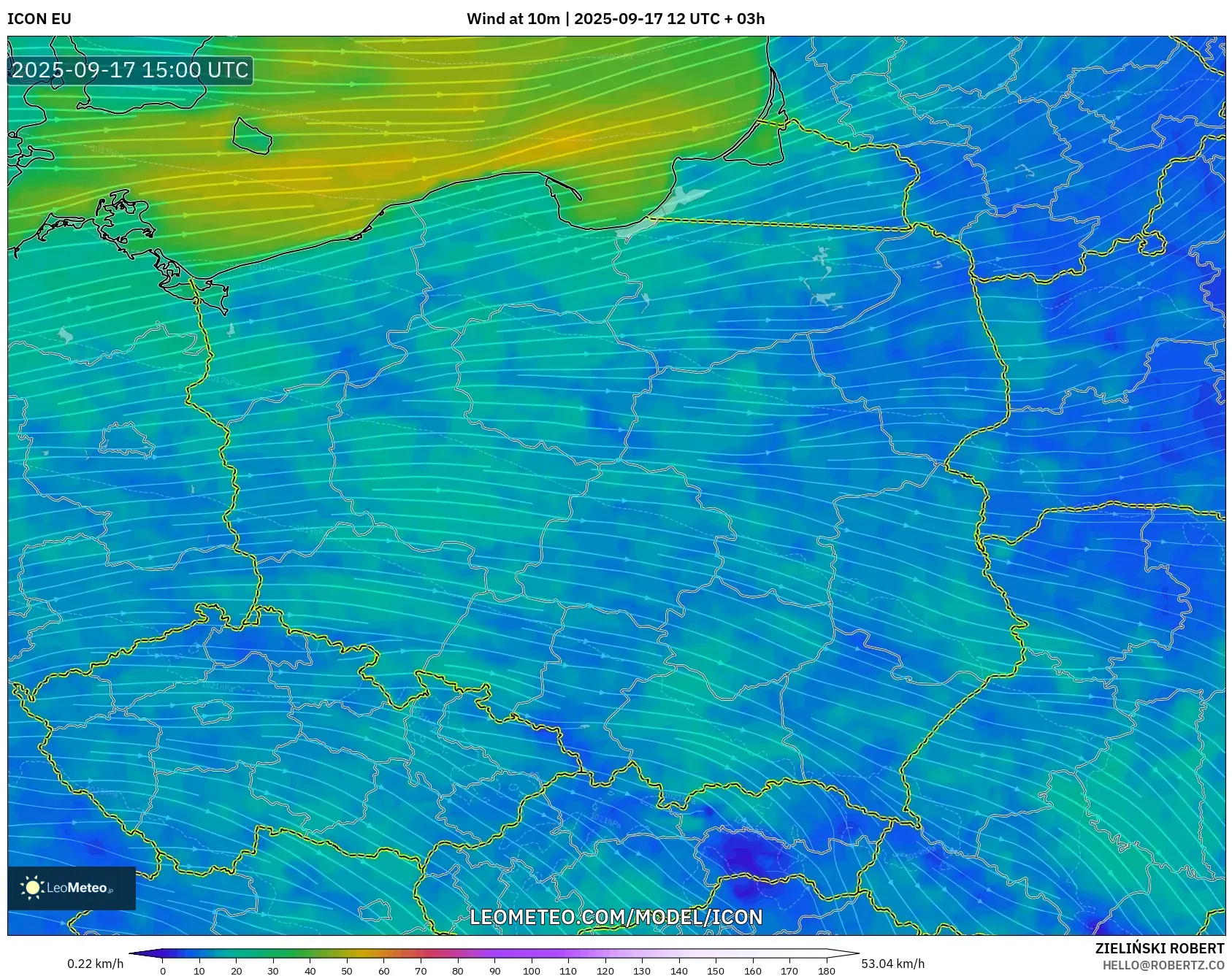 ICON model - Poland, Wind at 10m
