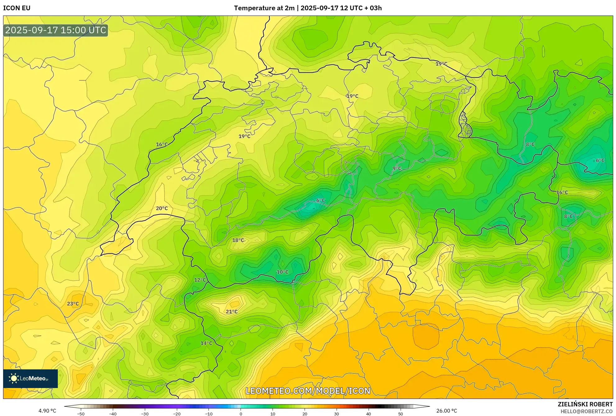 ICON model - Switzerland, Temperature at 2m