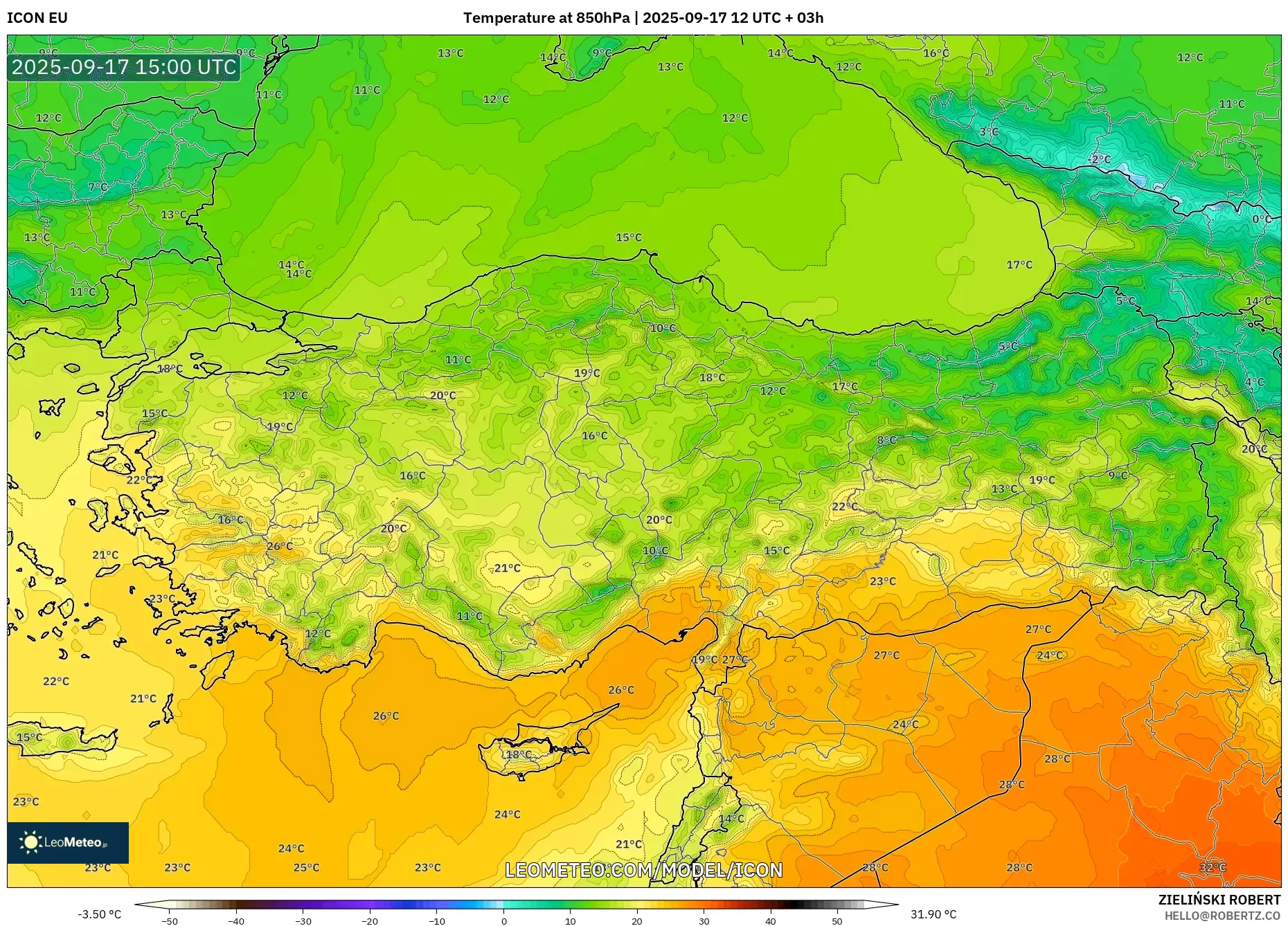 ICON model - Turkey, Temperature at 850hPa