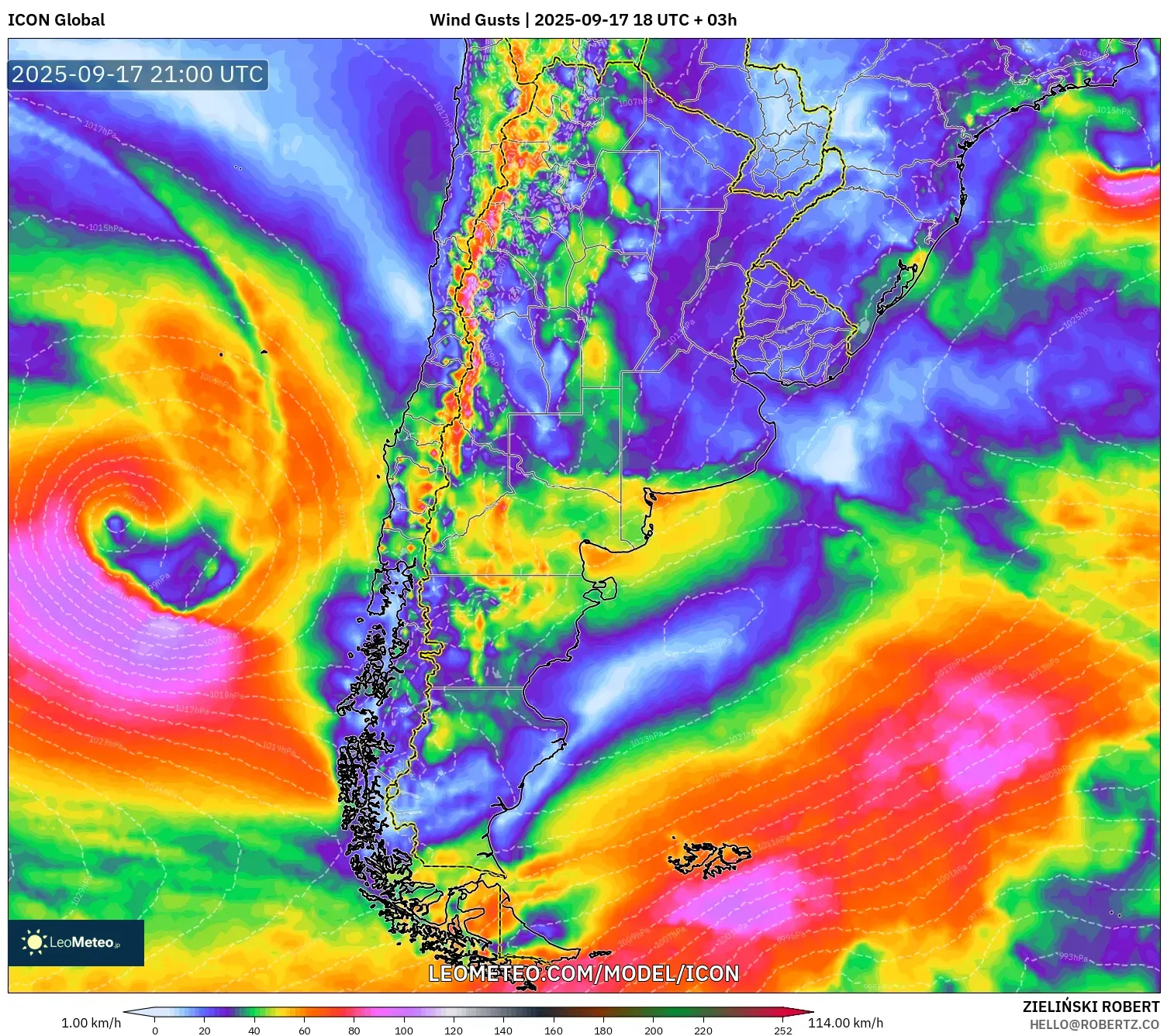 ICON model - Argentina, Wind Gusts