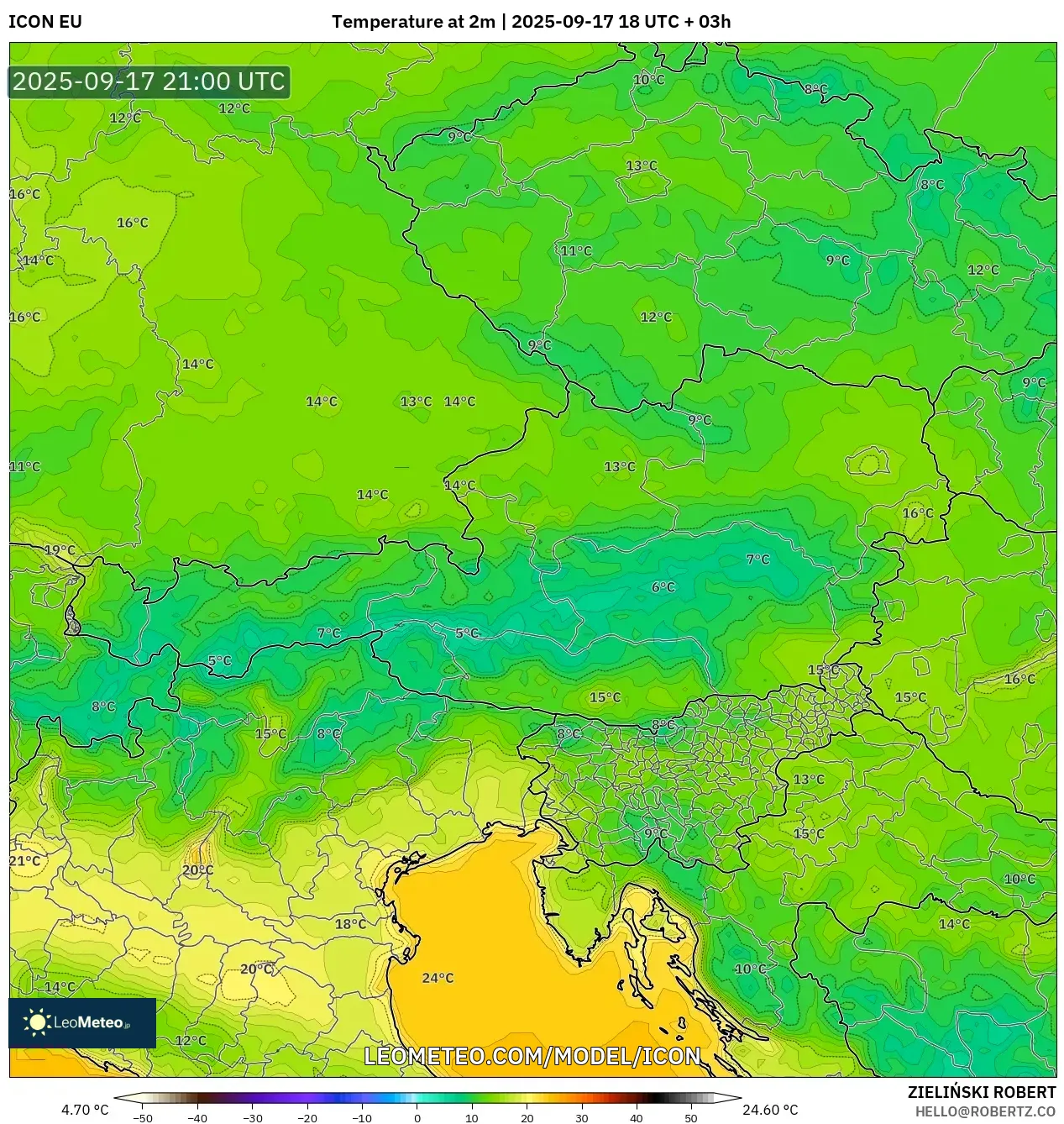 ICON model - Austria, Temperature at 2m