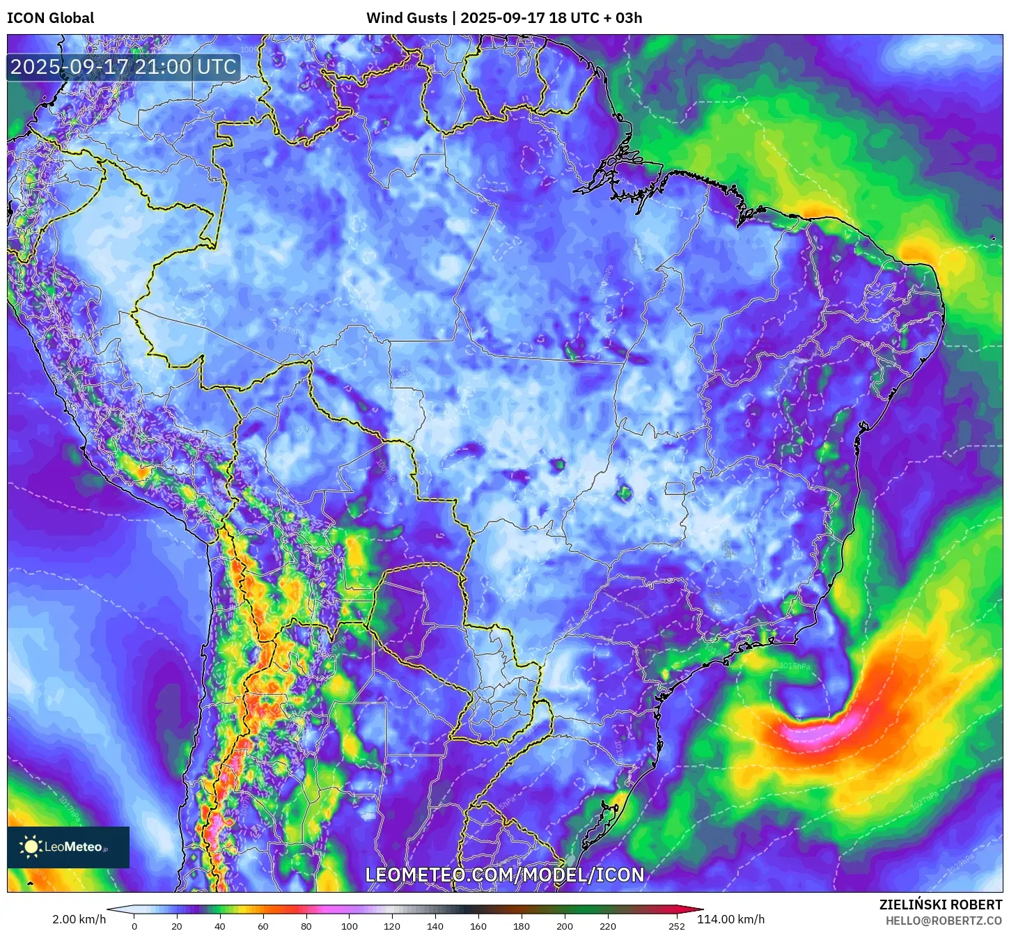 ICON model - Brazil, Wind Gusts ICON model - Brazil, Wind Gusts