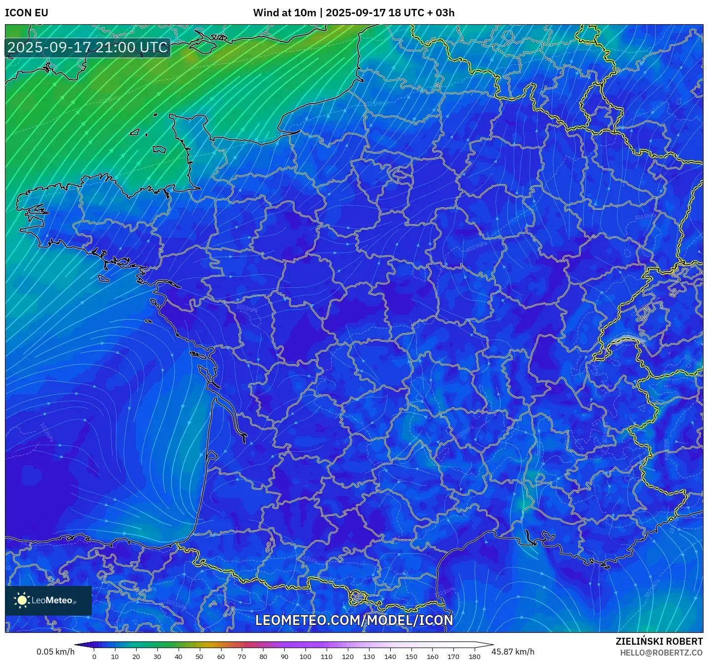 ICON model - France, Wind at 10m