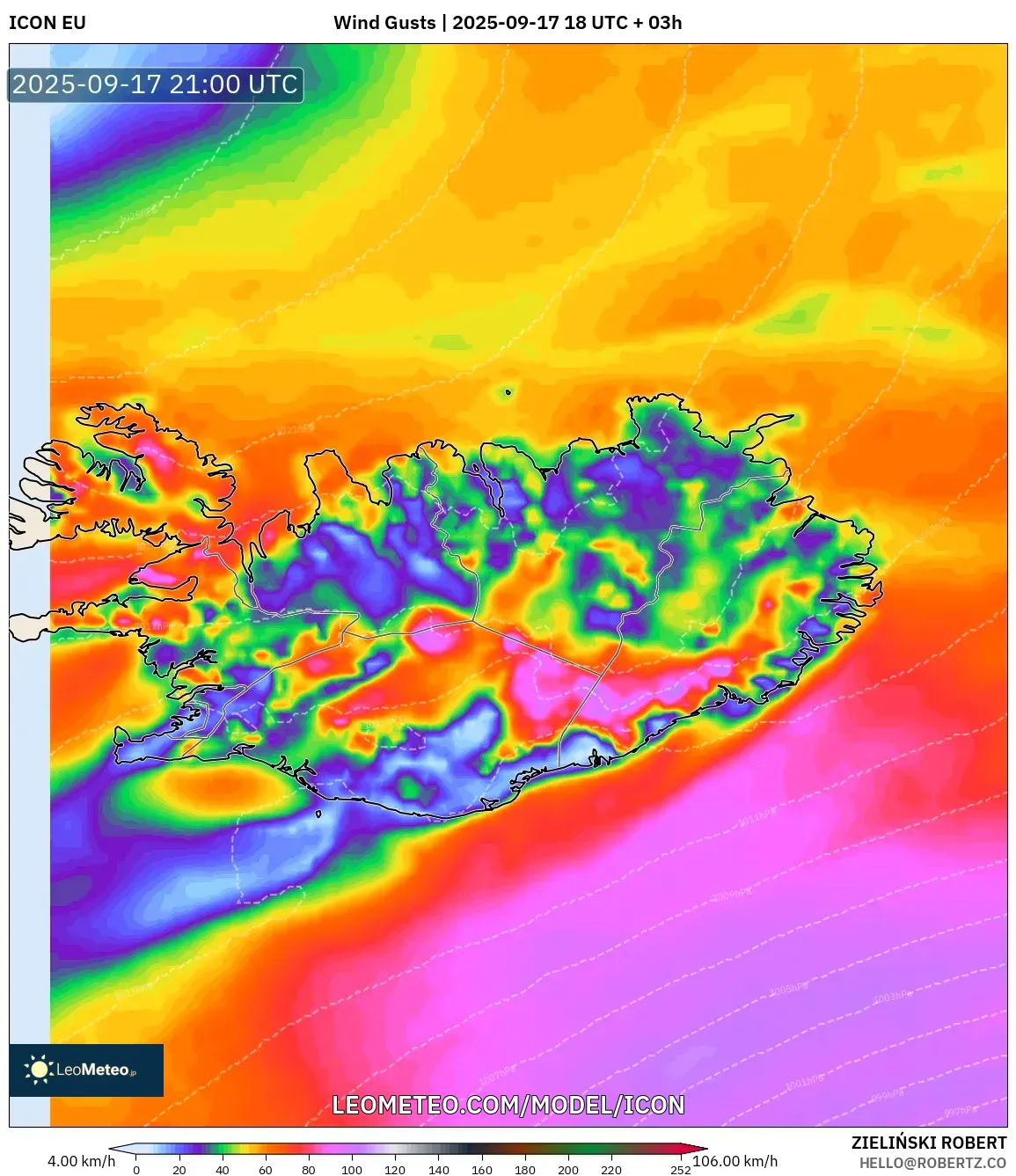 ICON model - Iceland, Wind Gusts