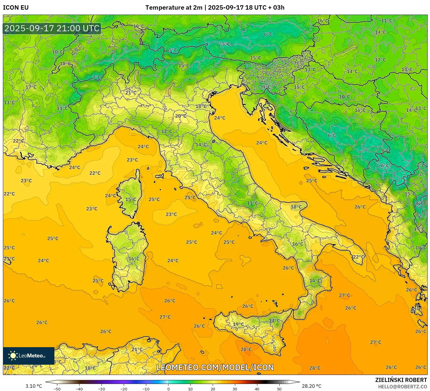 ICON model - Italy, Temperature at 2m ICON model - Italy, Temperature at 2m
