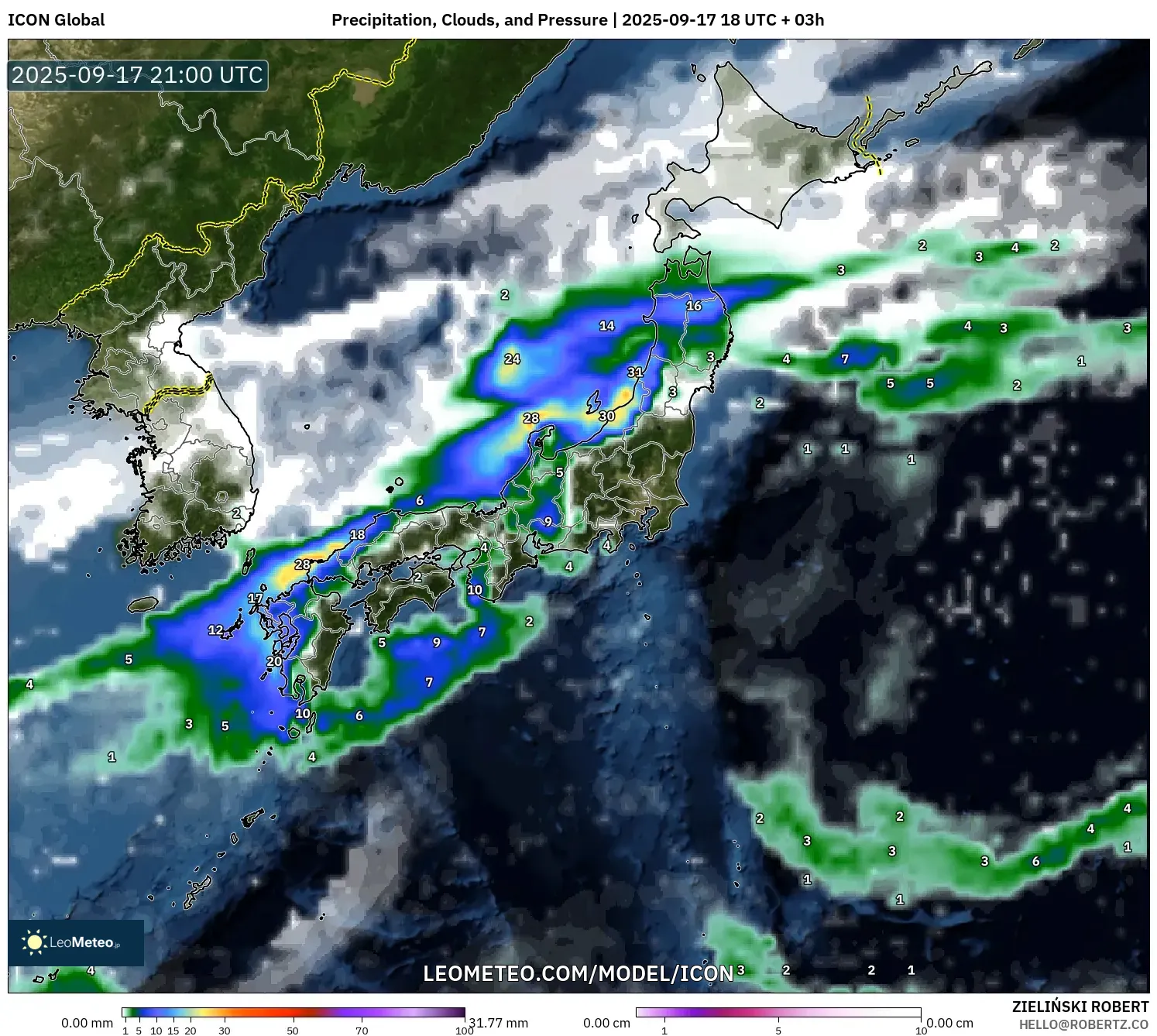 ICON model - Japan, Precipitation, Clouds, and Pressure ICON model - Japan, Precipitation, Clouds, and Pressure