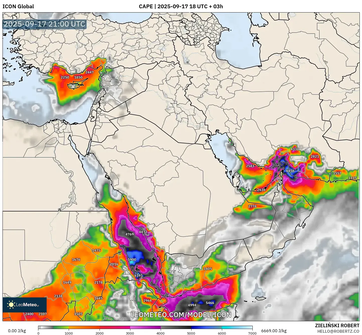 ICON model - Middle East, CAPE