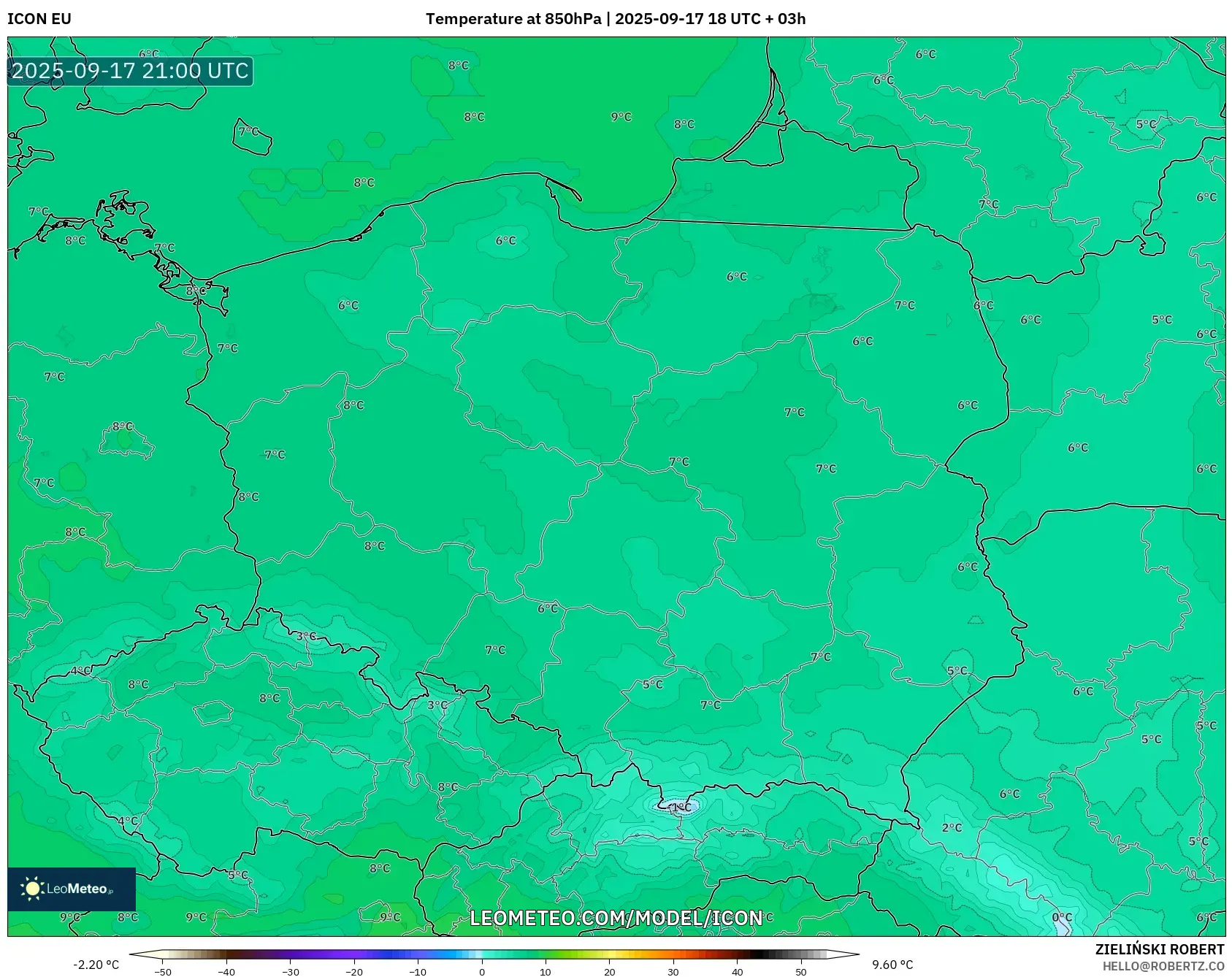ICON model - Poland, Temperature at 850hPa ICON model - Poland, Temperature at 850hPa