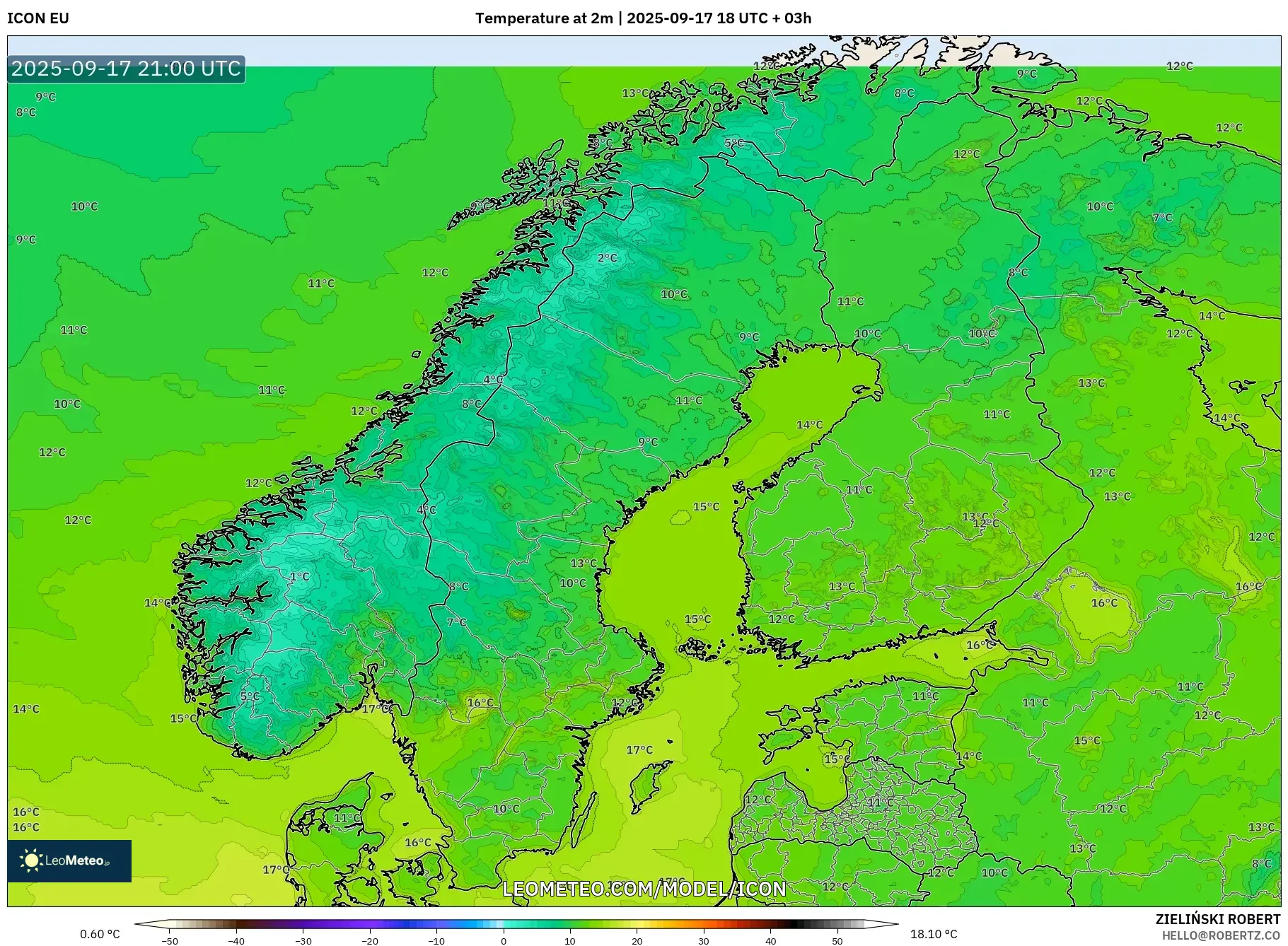 ICON model - Scandinavia, Temperature at 2m ICON model - Scandinavia, Temperature at 2m