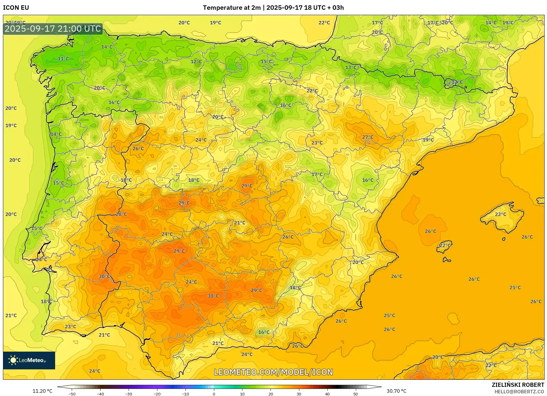 ICON model - Spain, Temperature at 2m