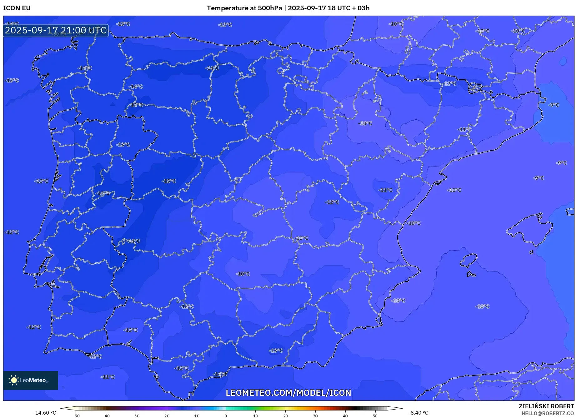 ICON model - Spain, Temperature at 500hPa